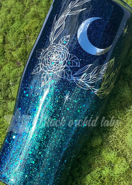 Midnight Moon Glitter Ombre Tumbler, Celestial Travel Mug, Best Seller, Celestial, Moon Lover Travel Mug, Moon Worshipper Water Bottle