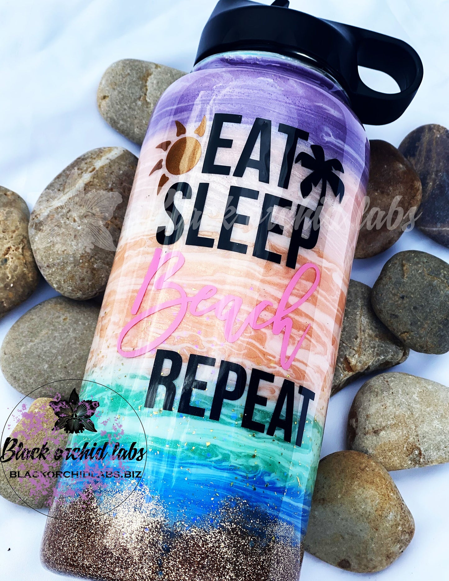 Eat, Sleep, Beach Water Bottle, Beach Tumbler, Beachy Vibes Travel Mug, Beach Inspired, Pastel Beach Tumbler, Peach Vacation Travel Mug