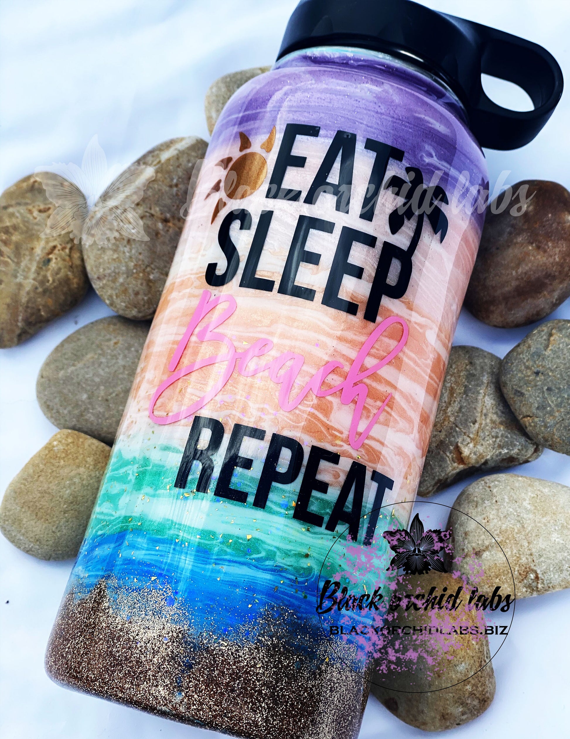 Eat, Sleep, Beach Water Bottle, Beach Tumbler, Beachy Vibes Travel Mug, Beach Inspired, Pastel Beach Tumbler, Peach Vacation Travel Mug