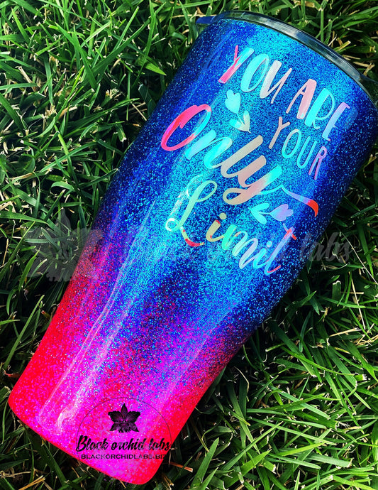 Limitless Glitter Ombre Tumbler, Pink and Blue Ombré, Inspirational Message, Encouraging Coffee Lover Gift, No Limit, Inspiring Water Bottle