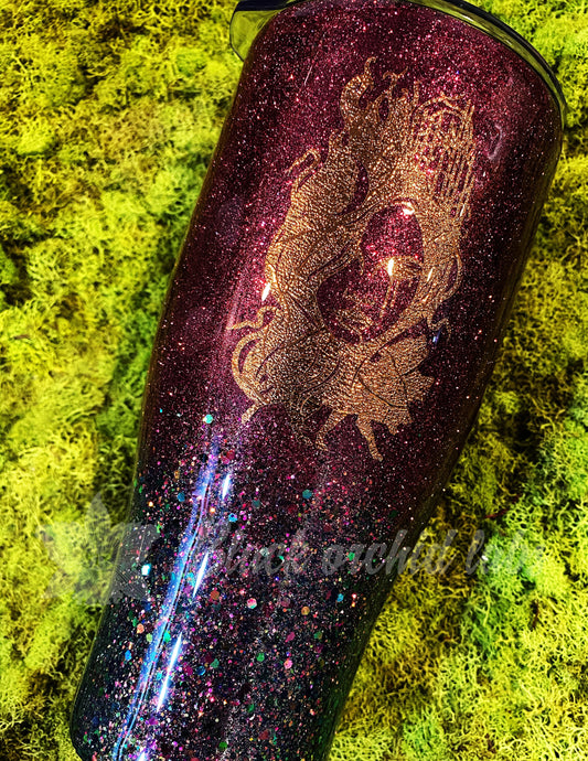 Persephone Glitter Ombre Tumbler, Greek, Roman Goddess, Travel Mug, Red, Burgundy, Unique Tumbler, Women’s Empowerment