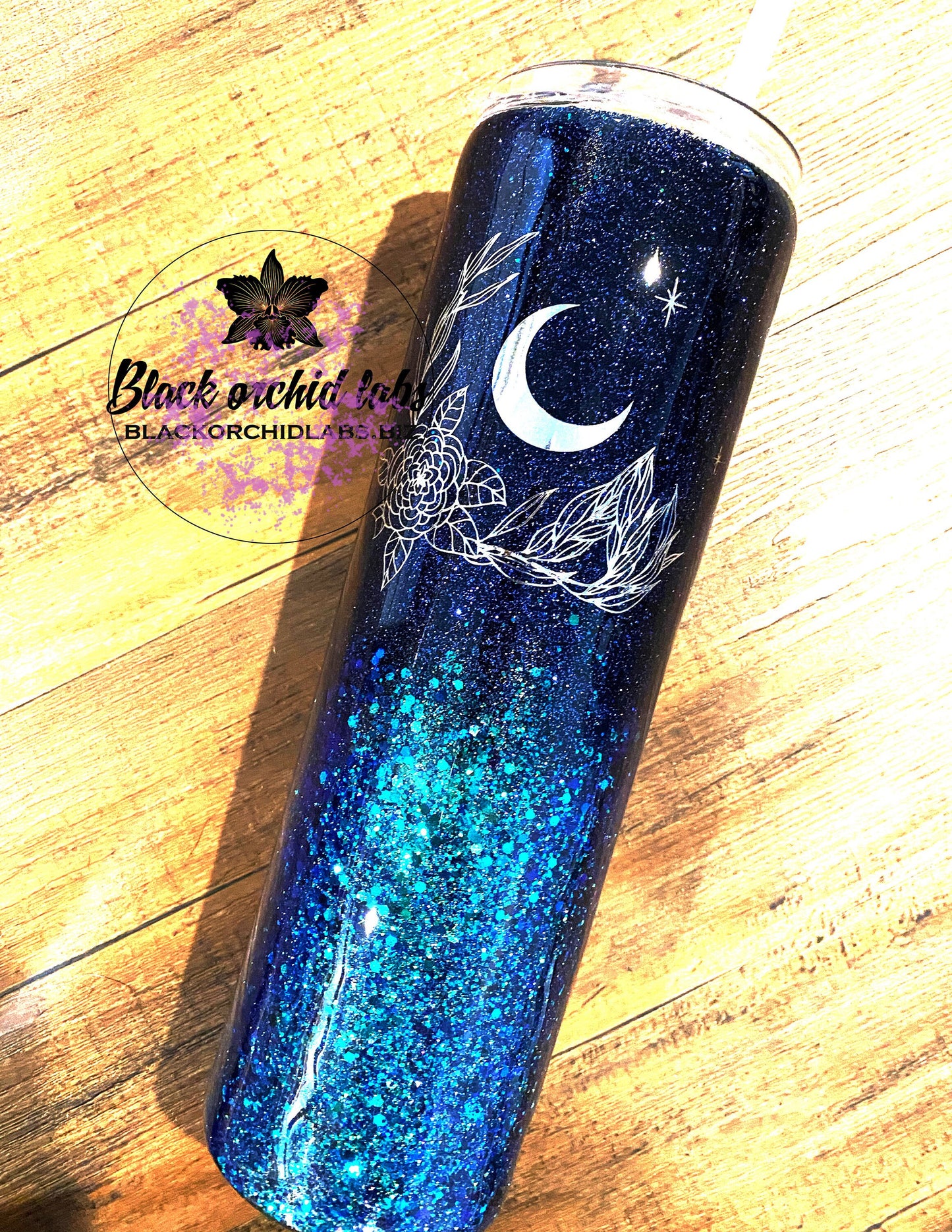 Midnight Moon Glitter Ombre Tumbler, Celestial Travel Mug, Best Seller, Celestial, Moon Lover Travel Mug, Moon Worshipper Water Bottle