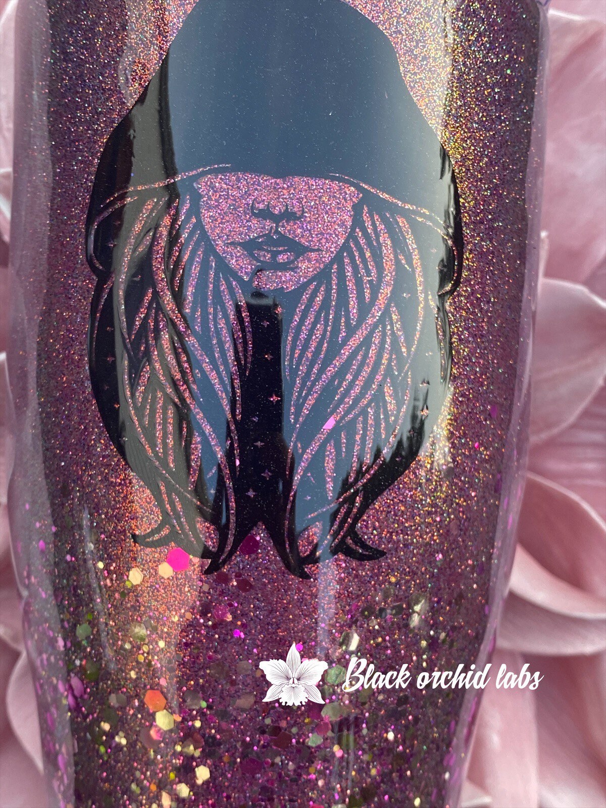 Night Goddess Glitter Ombre Tumbler, Goddess, Dark, Fantasy Goth Travel Mug