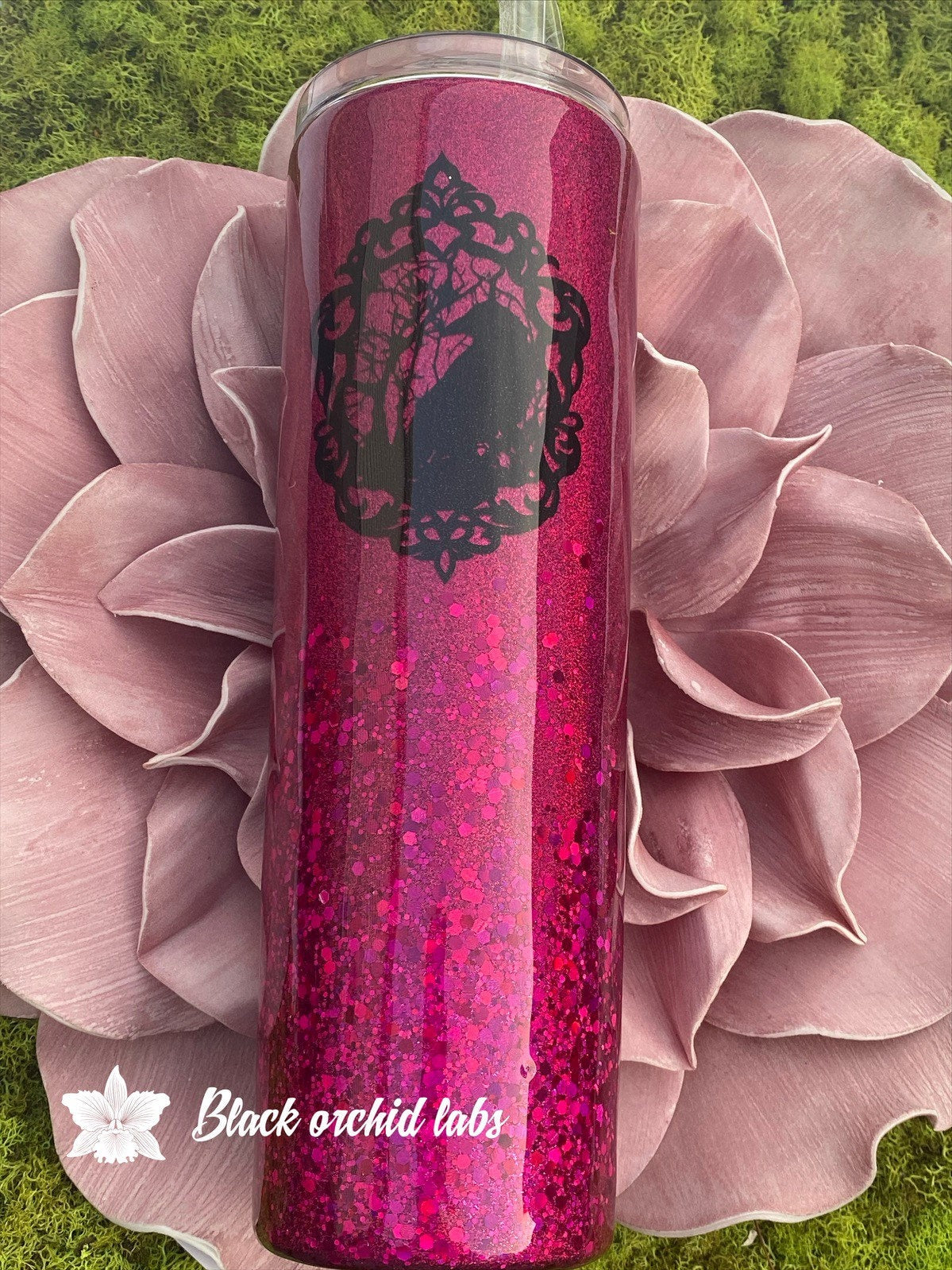Raven Cameo Glitter Tumbler, Raven, Cameo, Gothic Drink Tumbler, Goth Travel Mug, Raven Water Bottle, Berry Color, Steampunk