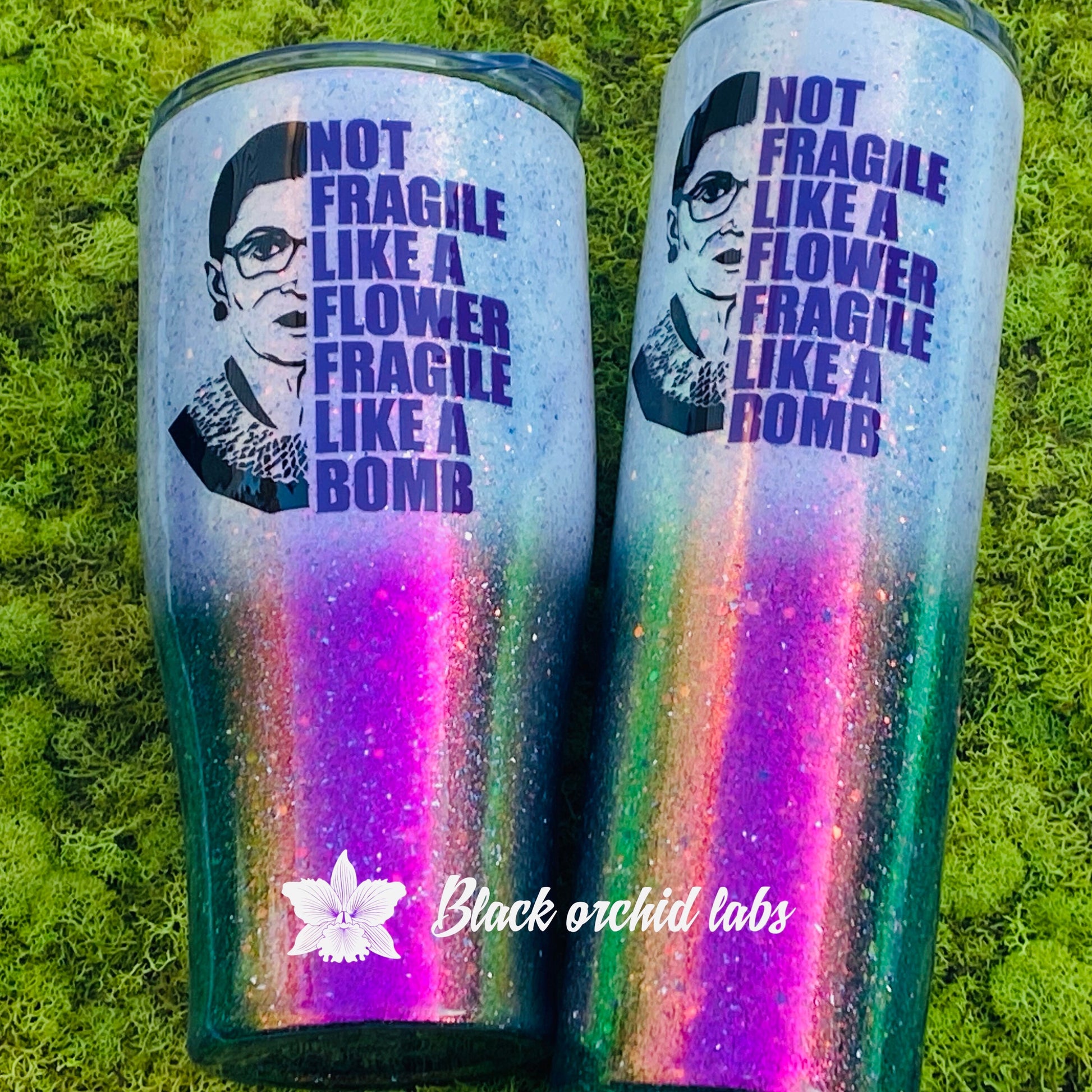 RBG Fragile Like a Bomb Glitter Ombre Tumbler, Women’s Empowerment, Legendary RBG, Black and White Ombré