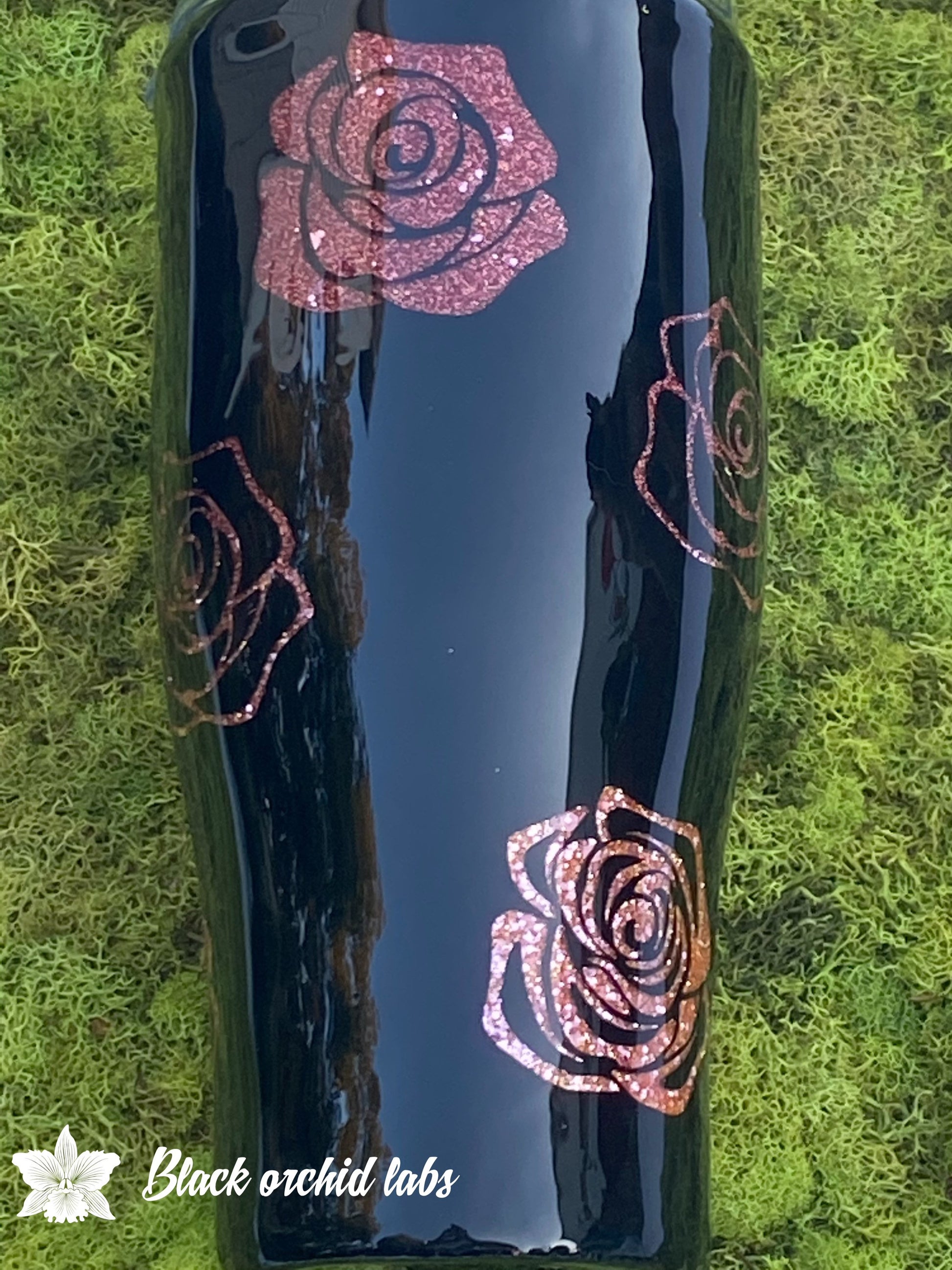 Rose Glitter Tumbler, Floral Travel Mug, Rose Gold