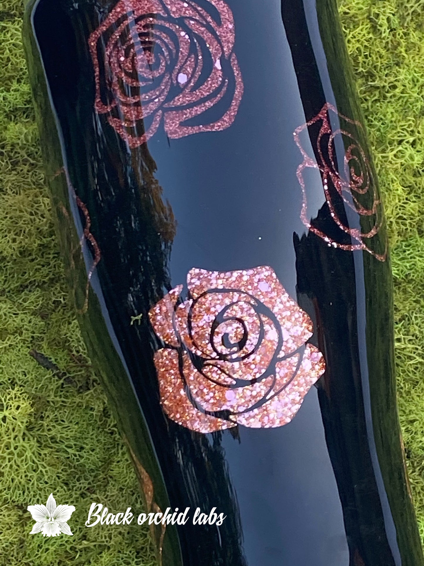 Rose Glitter Tumbler, Floral Travel Mug, Rose Gold