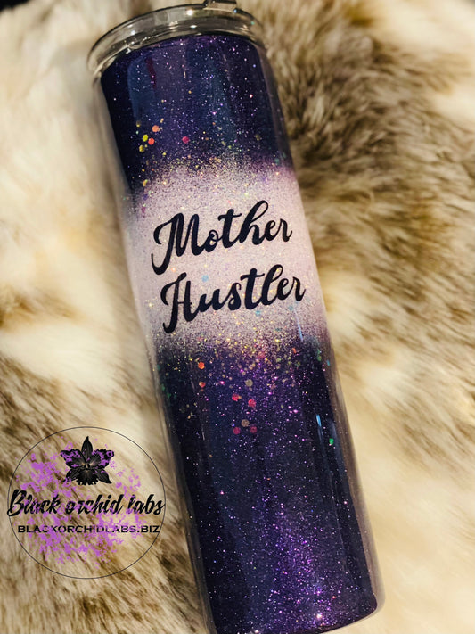 Mother Hustler Ombre Glitter Tumbler, Mom Purple Glitter Travel Mug, Mother Gift, Momma Glitter Water Bottle