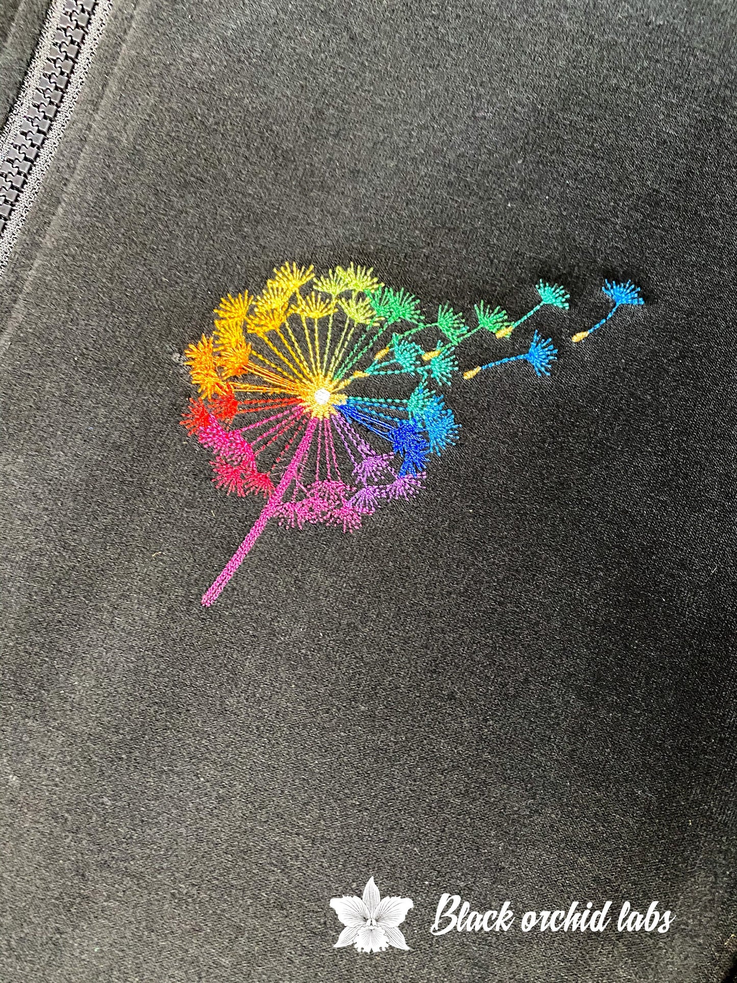 Rainbow Dandelion Embroidered Hoodie Zip front or Pullover, Ultra Soft, Dandelion Hoodie, Rainbow Sweatshirt