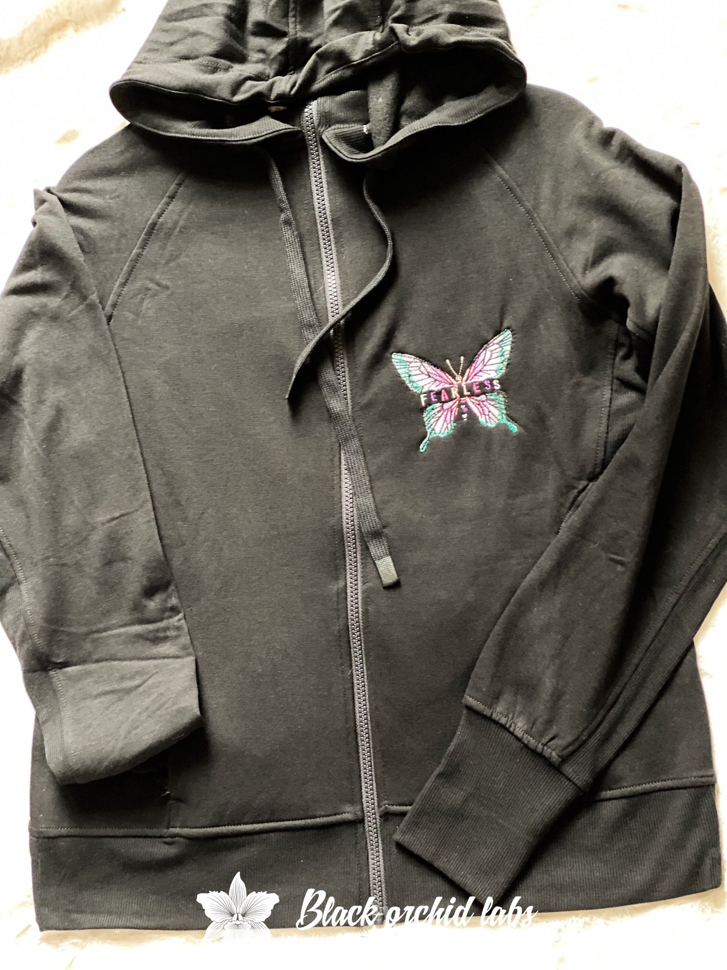 Fearless Butterfly Embroidered Hoodie Zip front or Pullover, Ultra Soft Hoodie, Strong Woman Gift
