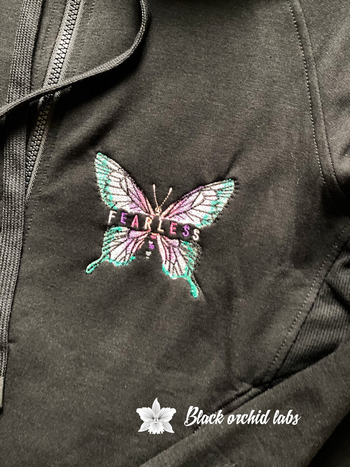 Fearless Butterfly Embroidered Hoodie Zip front or Pullover, Ultra Soft Hoodie, Strong Woman Gift