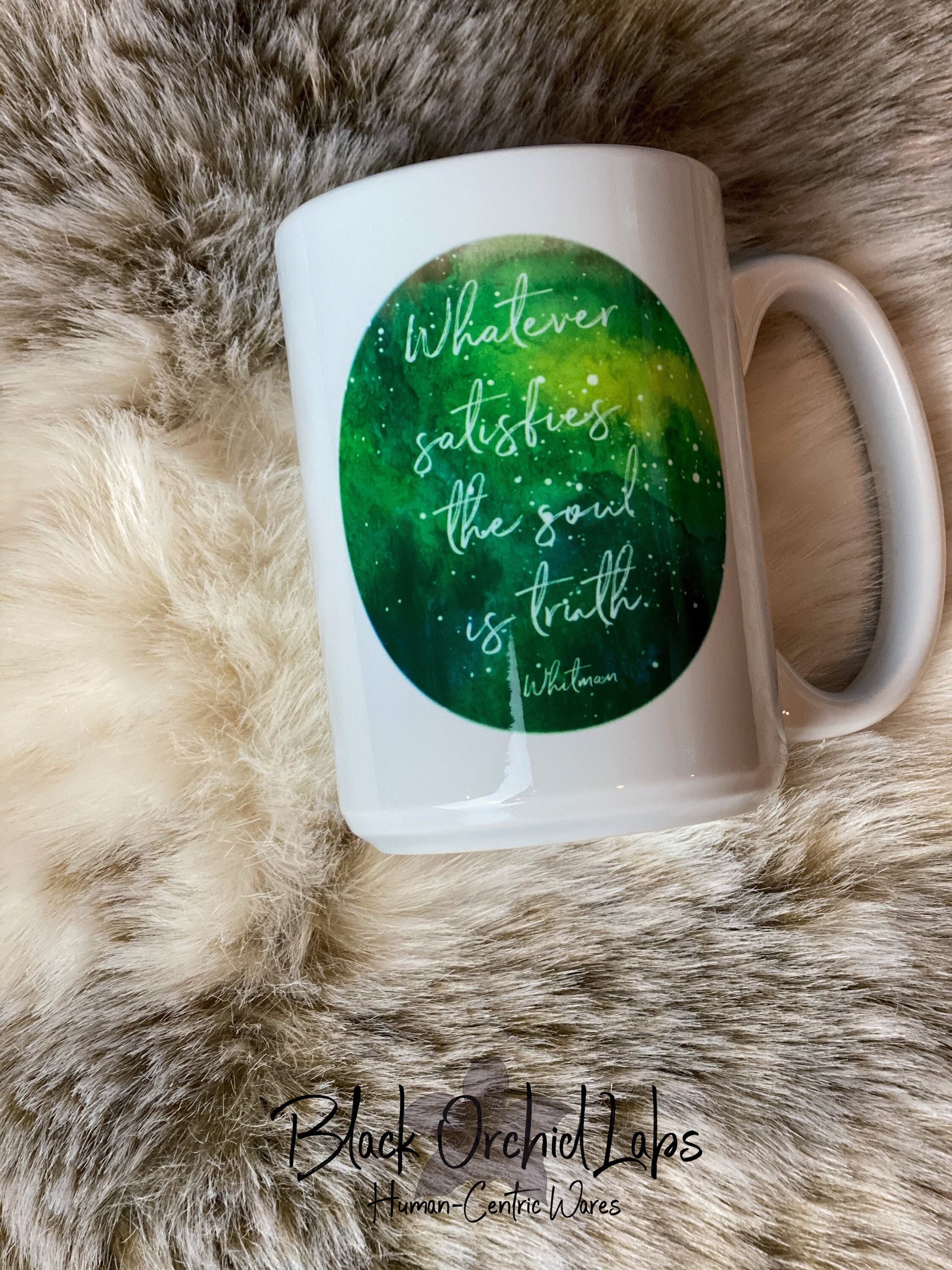 Satisfy the Soul Ceramic Coffee Mug, Inspiring Message, Whitman Quote, Positive Message, Coffee Gift