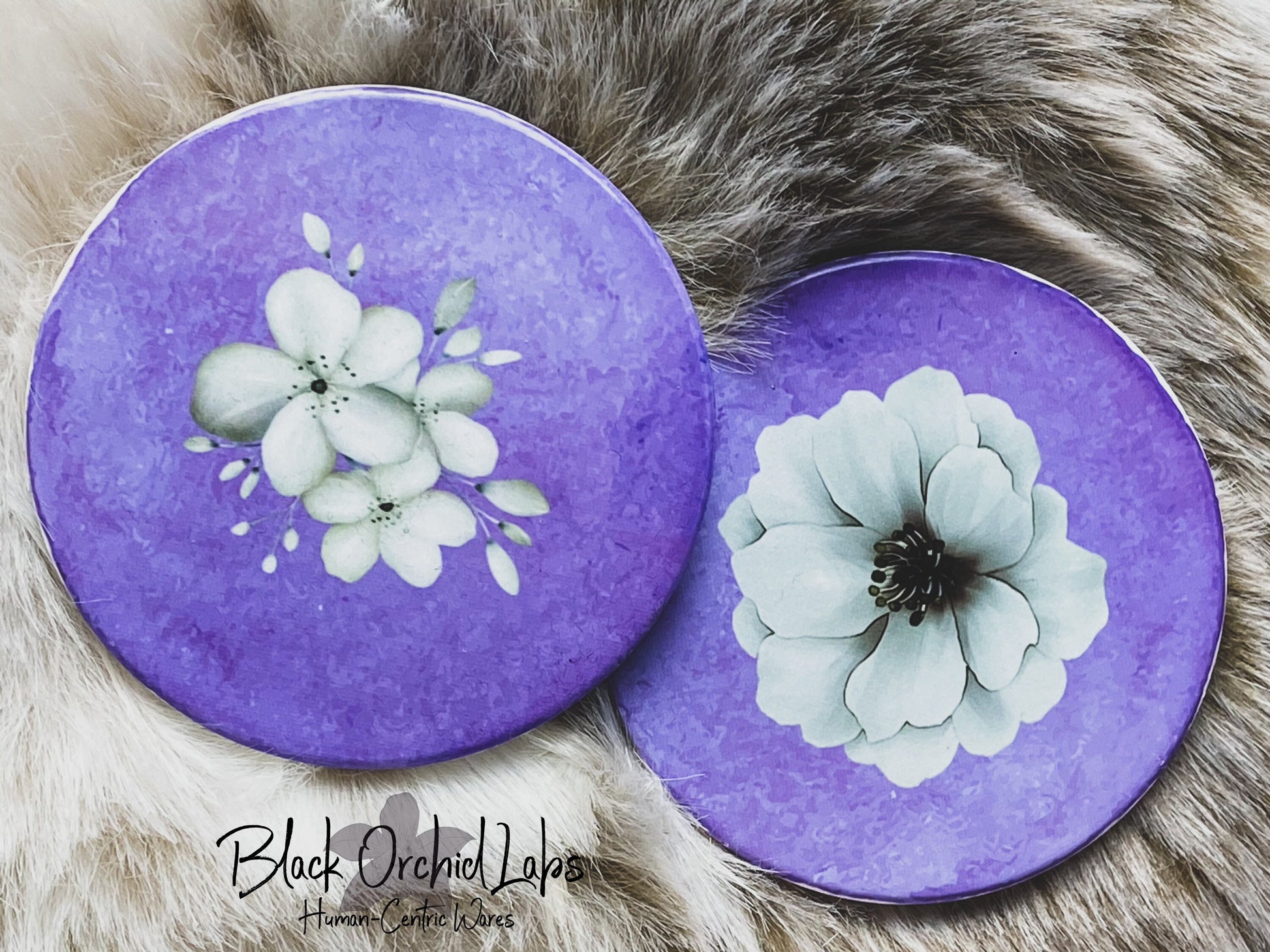 Set of 4 Sandstone Floral Coasters, Pastel coaster set, Floral Housewarming Gift, Home and Office Gift, Lilac Coasters, Wedding Gift