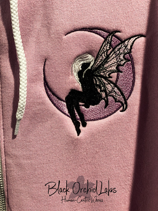 Dark Fairy Embroidered Hoodie, Zip front, Sponge Fleece Ultra Soft, Punk Fairy, Fairy Lover, Lunar Fairy