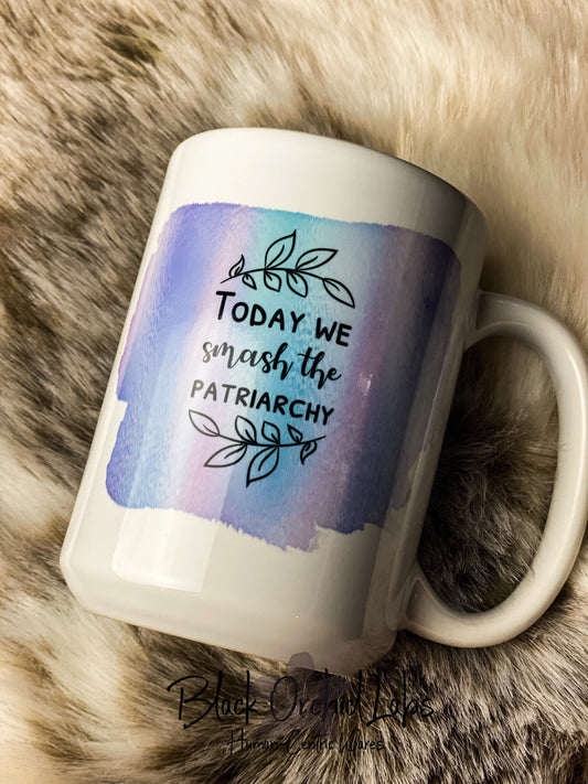 Smash the Patriarchy Ceramic Coffee Mug, Feminist Watercolor Coffee Cup