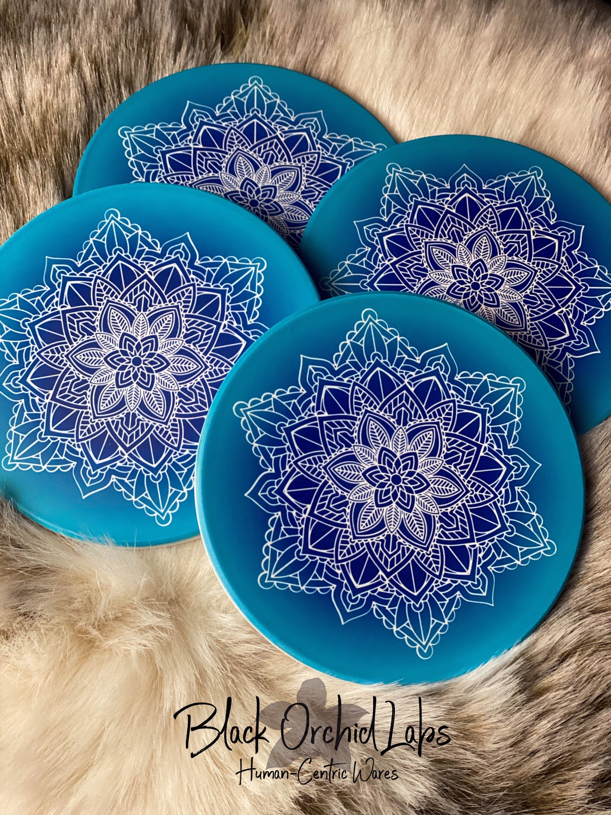 Blue Mandala Set of 4 Sandstone Coasters, Mandala, Furniture and decor, Housewarming Gift, Home and Office Gift, gift for her