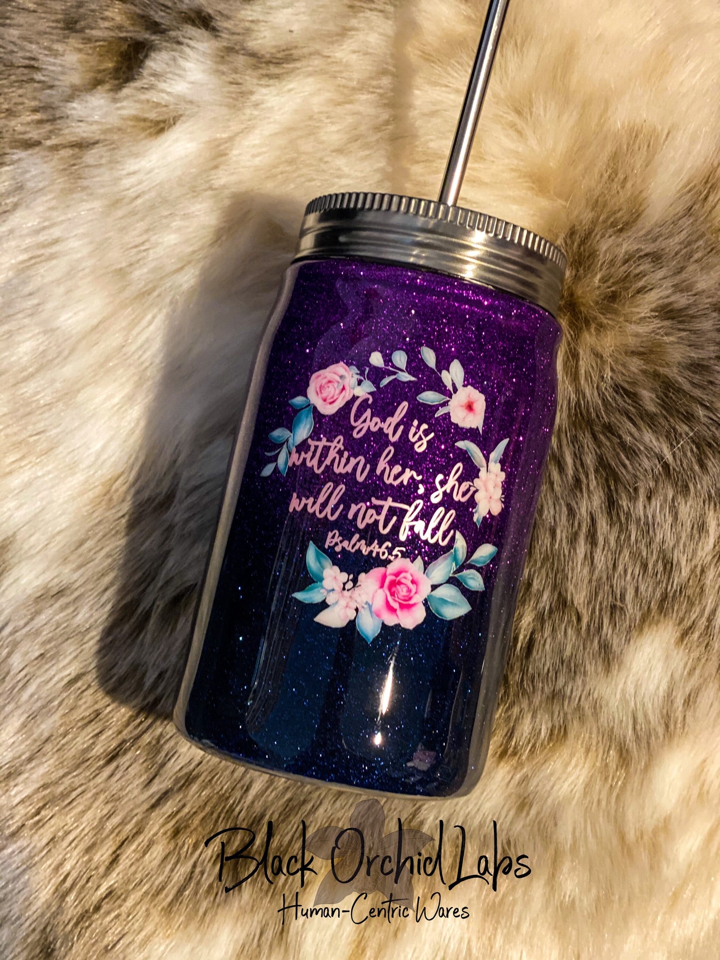 Psalm 46:5 Glitter Tumbler, Navy and Purple Glitter Ombré, Travel Mug, Religious Water Bottle, Inspirational Coffee Tumbler