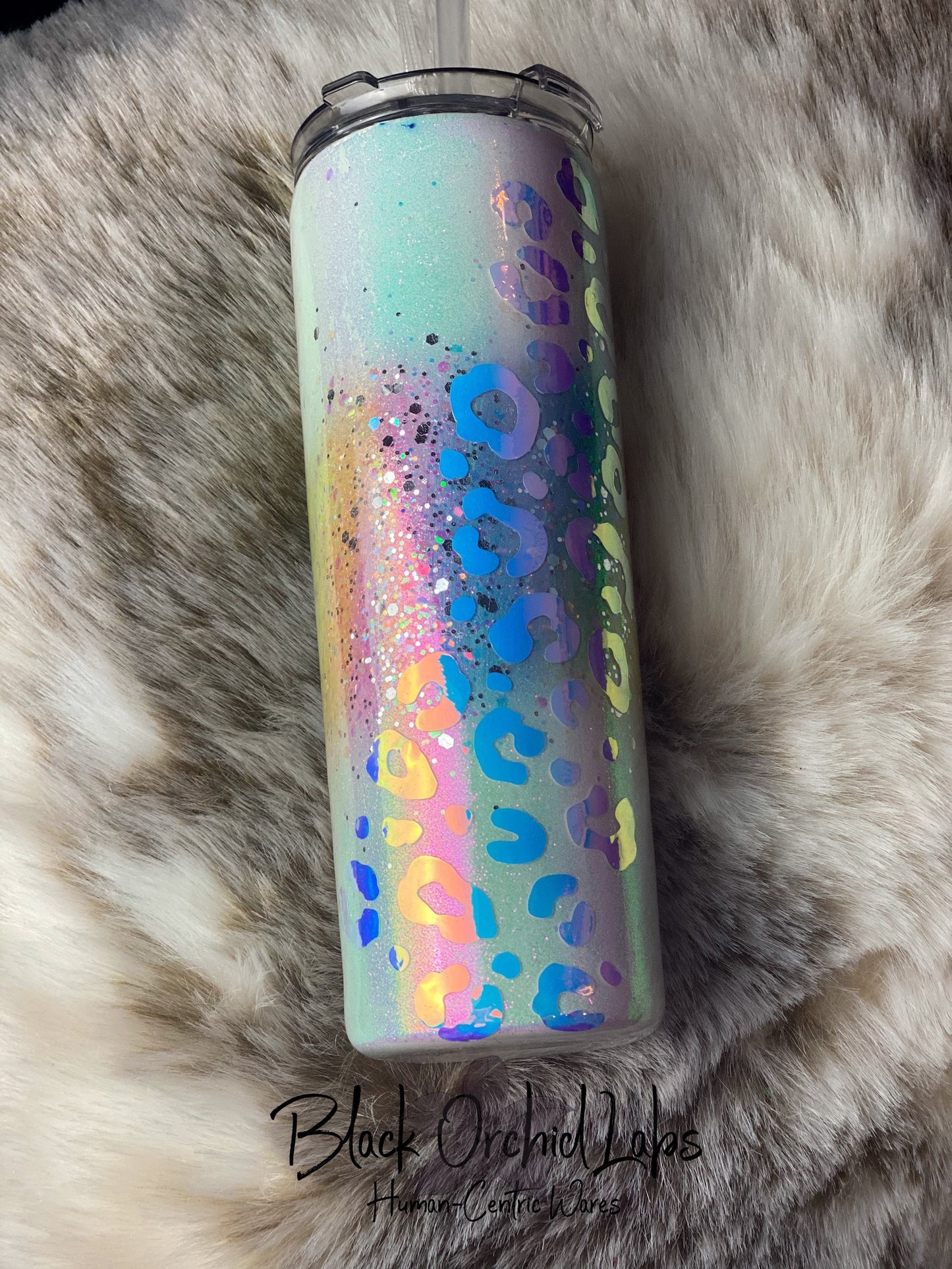 Rainbow Leopard Tumbler, Colorful Cheetah Print Travel Mug, Holographic Water Bottle