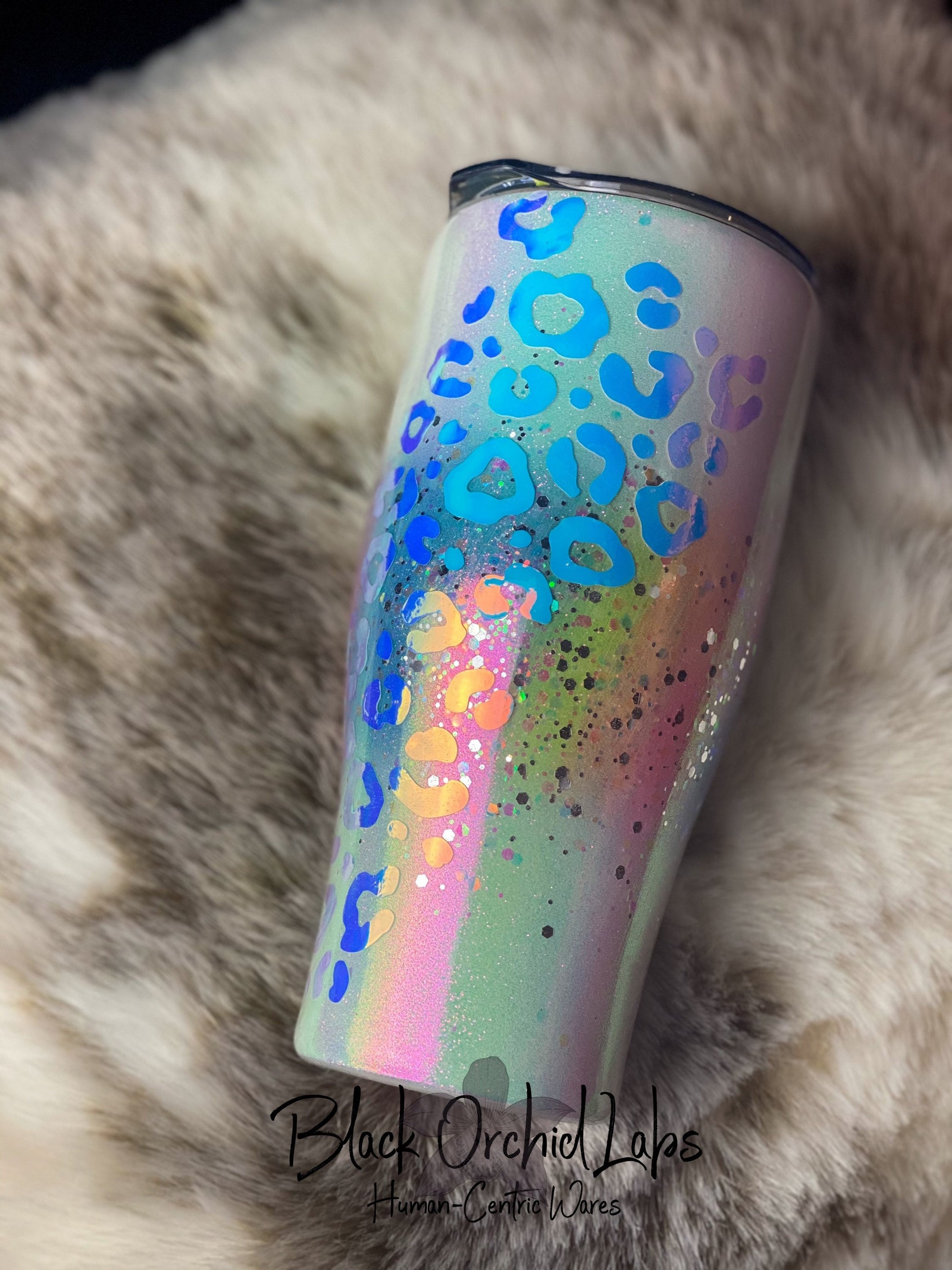 Rainbow Leopard Tumbler, Colorful Cheetah Print Travel Mug, Holographic Water Bottle