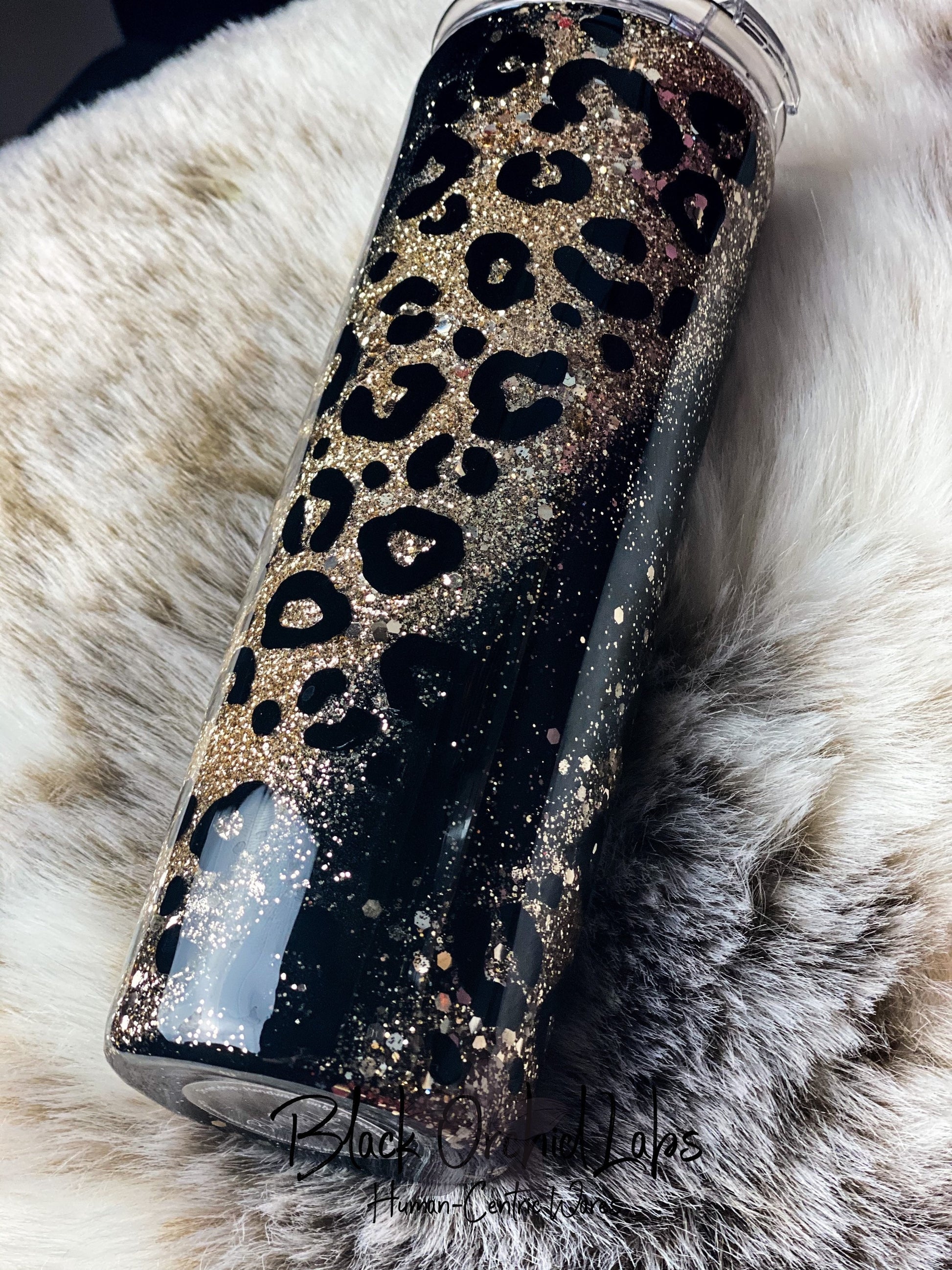 Leopard Print Glitter Tumbler, Cheetah Print Travel Mug, Animal Print Water Bottle