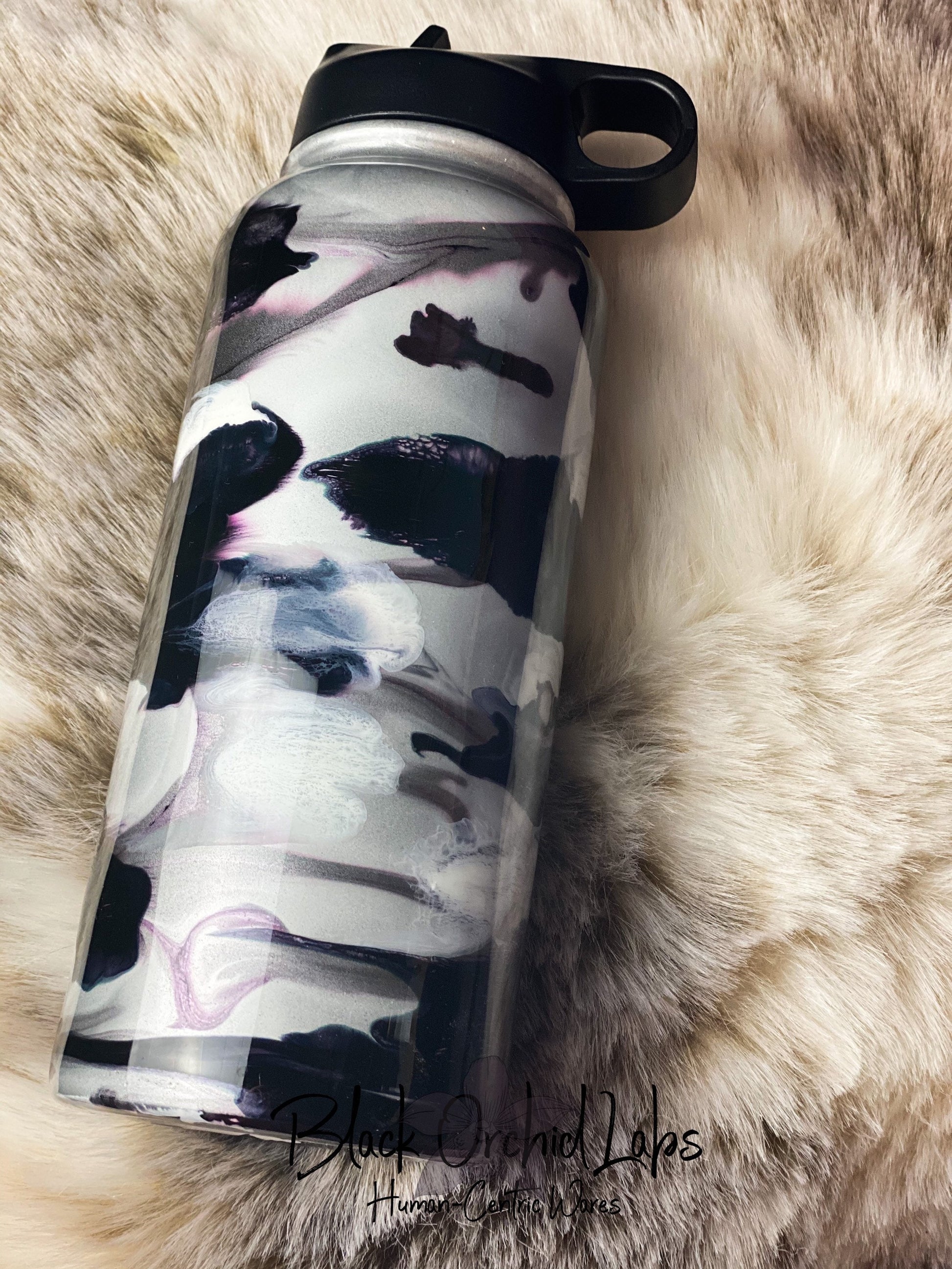 Snow Camouflage Water Bottle, Black and White Camo Tumbler, Gift for Man, Father's Day, Military Gift, Camo