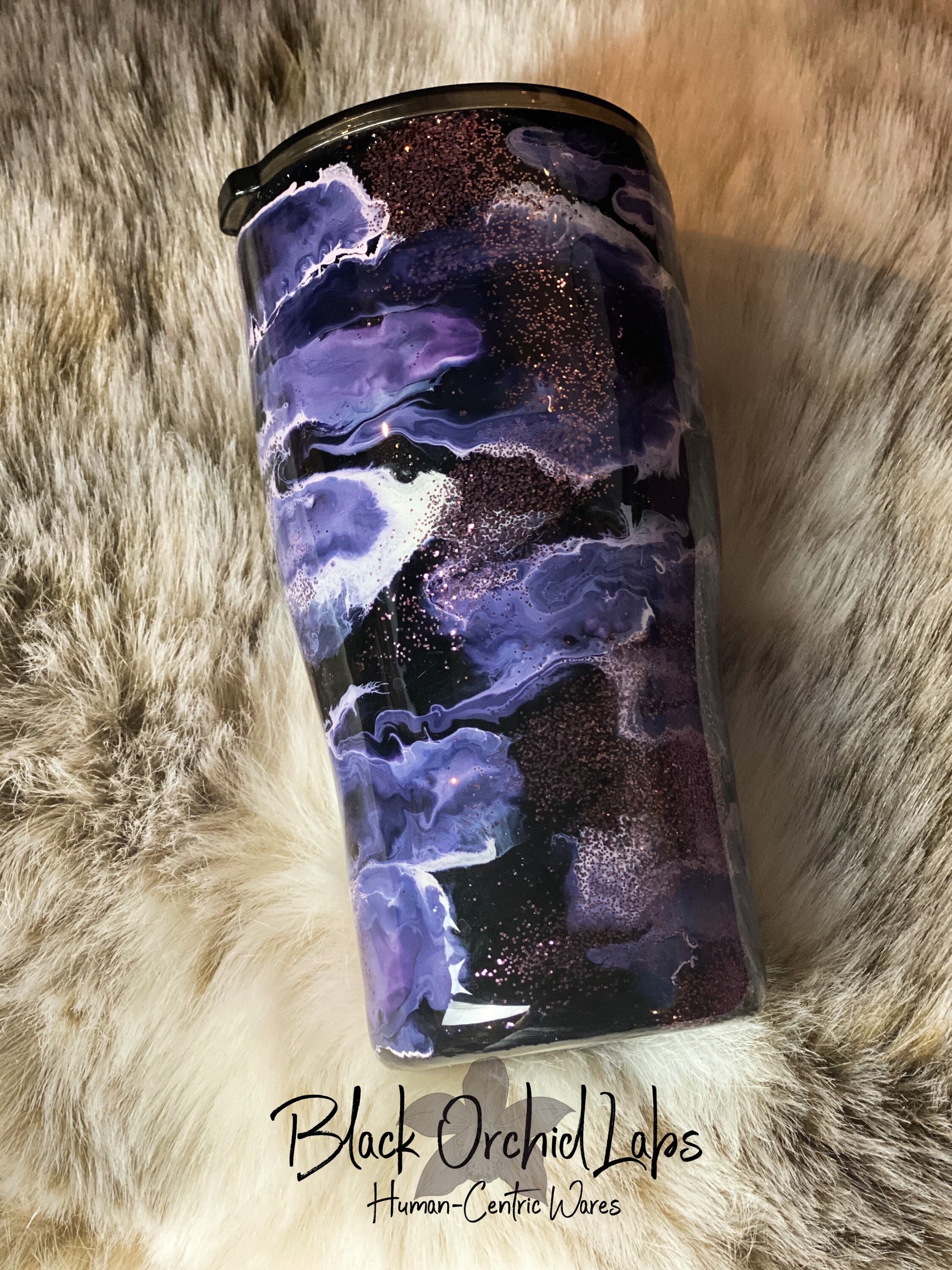 Purple Abstract Glitter Swirl Tumbler, Artistic Travel Mug, Gift for artist