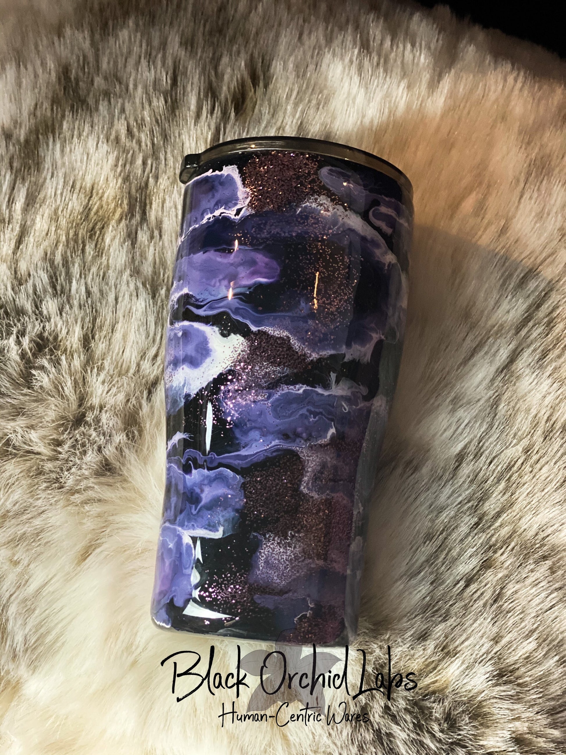 Purple Abstract Glitter Swirl Tumbler, Artistic Travel Mug, Gift for artist