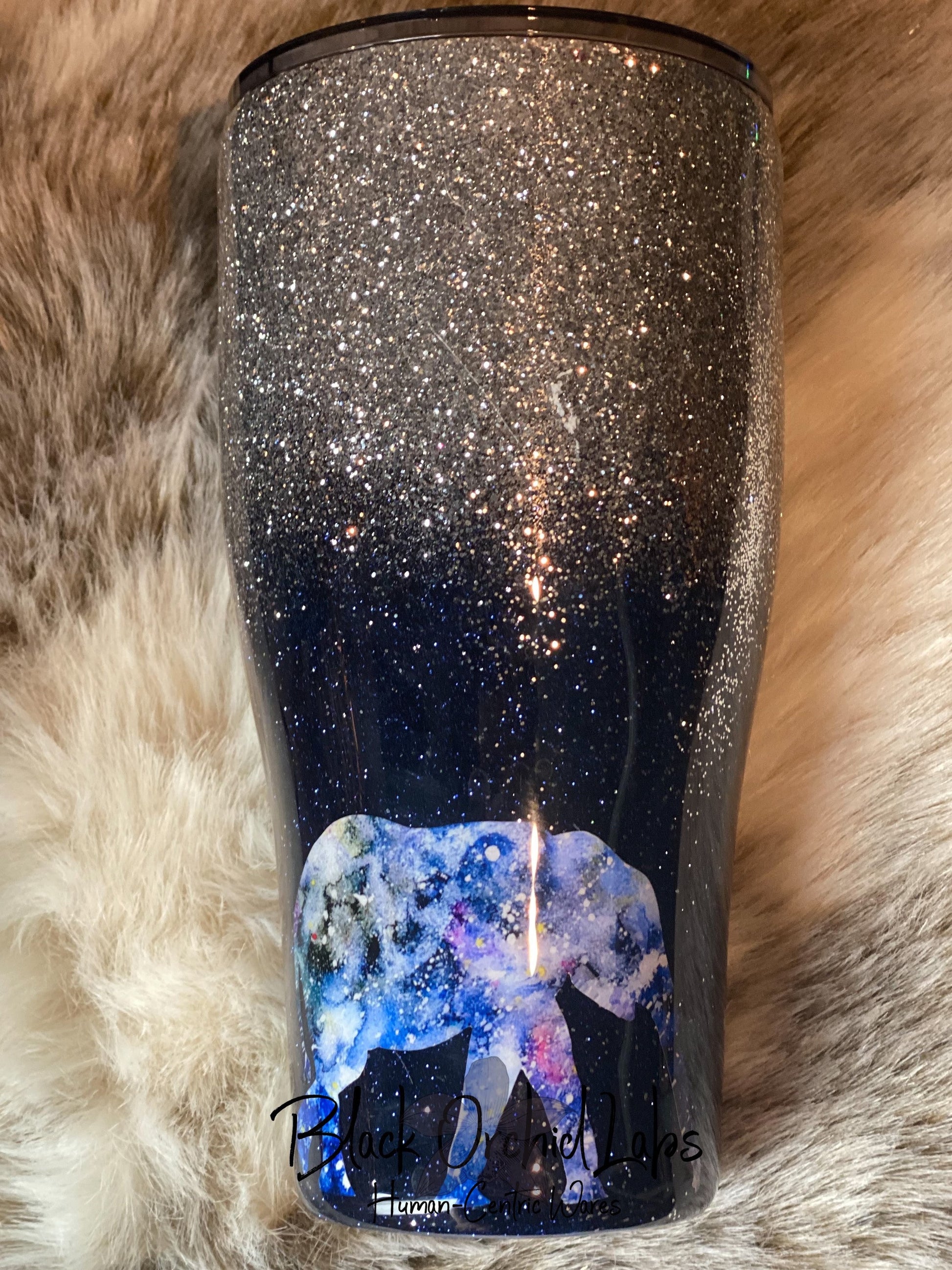 Elephant Navy and Silver Glitter Tumbler, Glitter Ombré Travel Mug, Gift for Mom, Animal Babies, Elephant Water Bottle