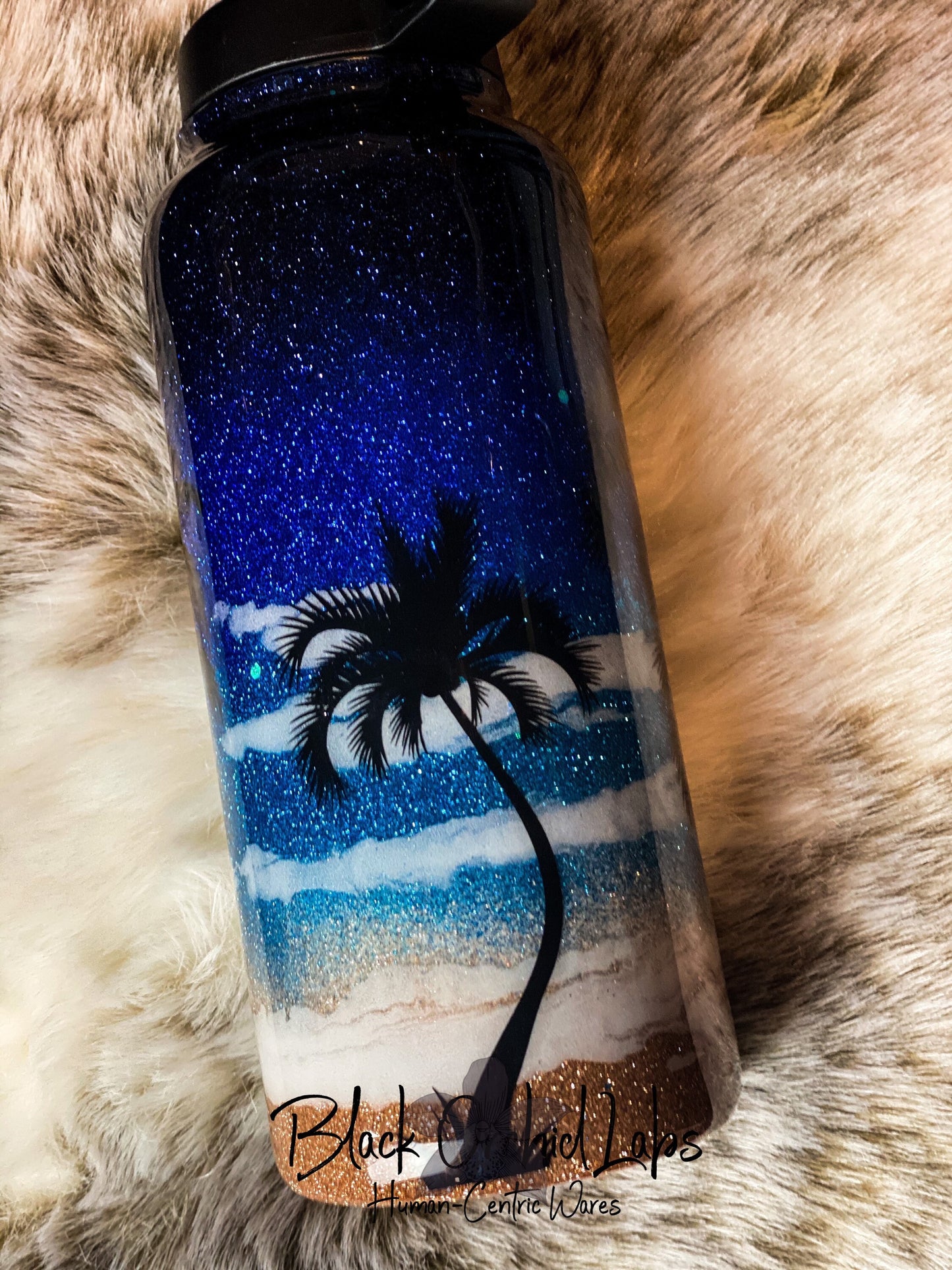 Palm Tree, Beach Glitter Tumbler, Ocean Inspired, Travel Mug, Beach Water Bottle, Vacation Coffee Traveler, Beach Scene