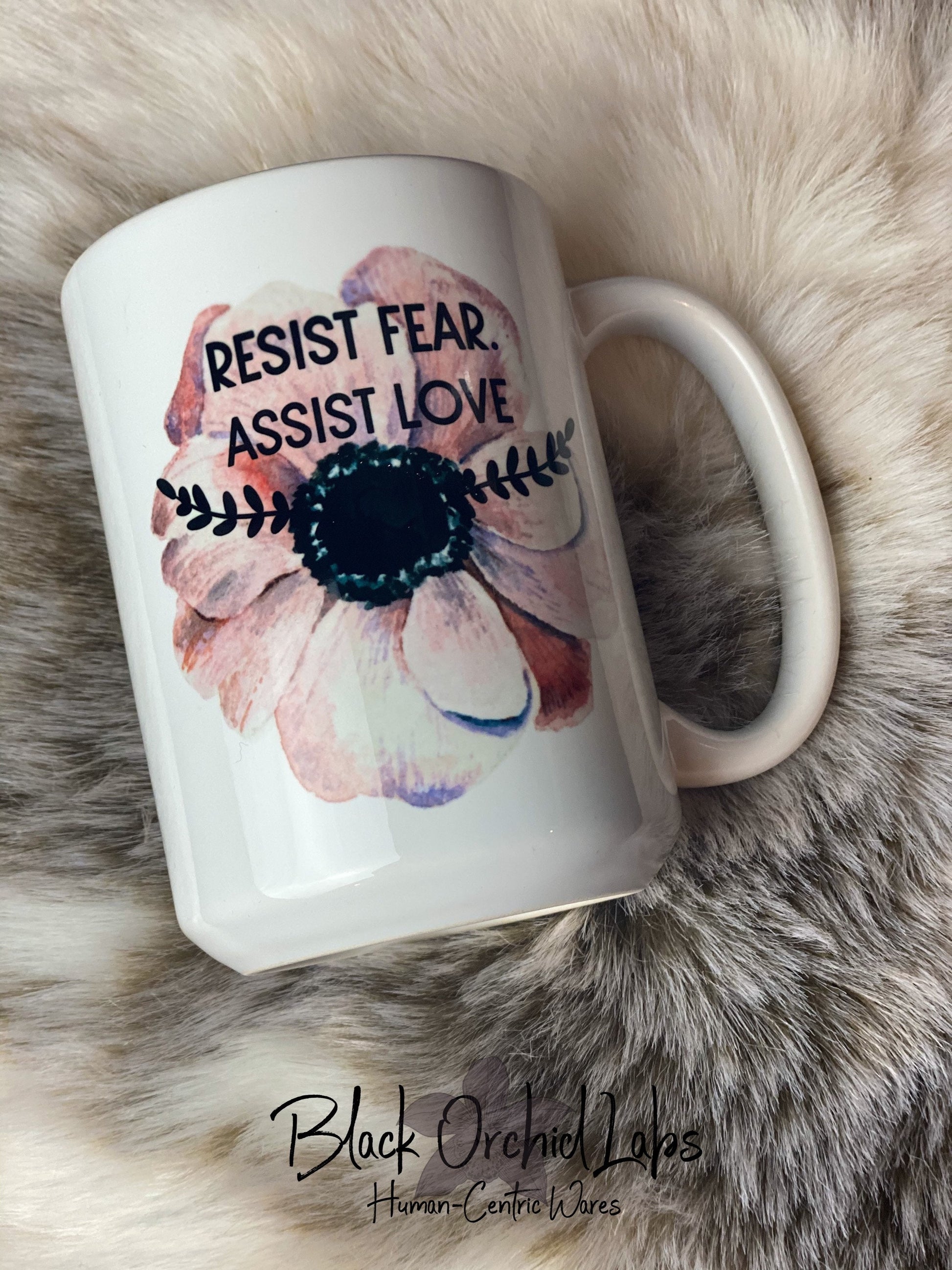 Resist Fear Floral Ceramic Coffee Mug, Love Anemone Coffee Cup