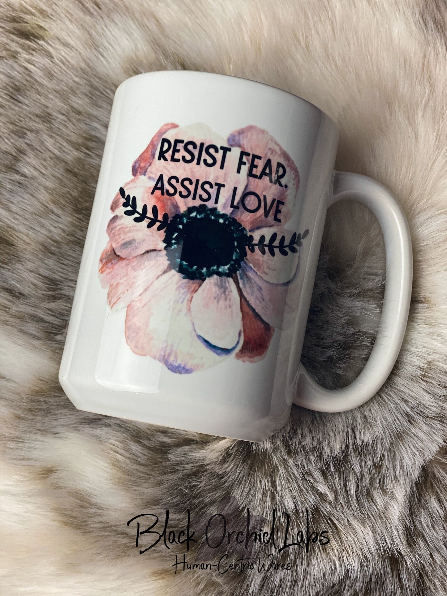 Resist Fear Floral Ceramic Coffee Mug, Love Anemone Coffee Cup