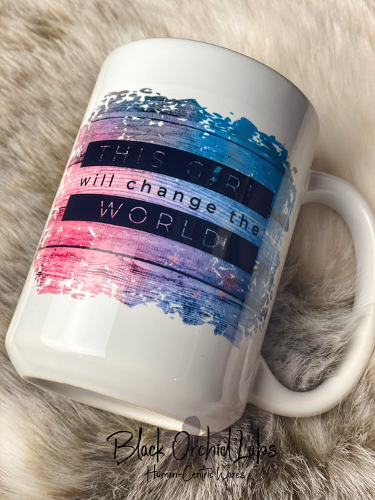This Girl Will Change the World Ceramic Coffee Mug, Feminist Watercolor Coffee Cup
