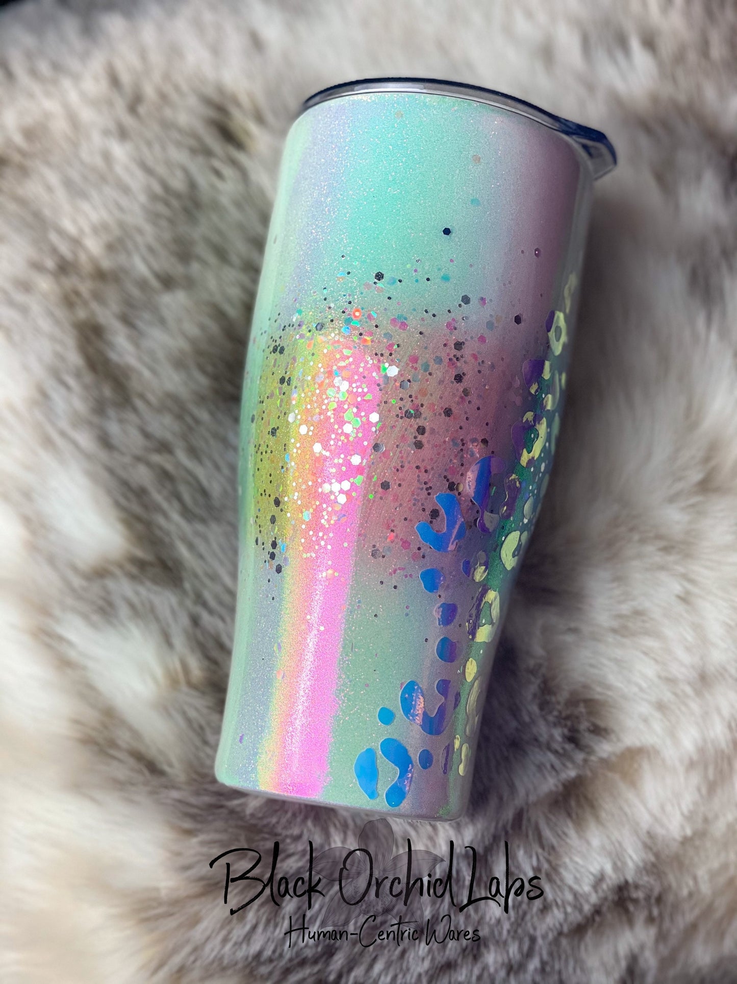 Rainbow Leopard Tumbler, Colorful Cheetah Print Travel Mug, Holographic Water Bottle