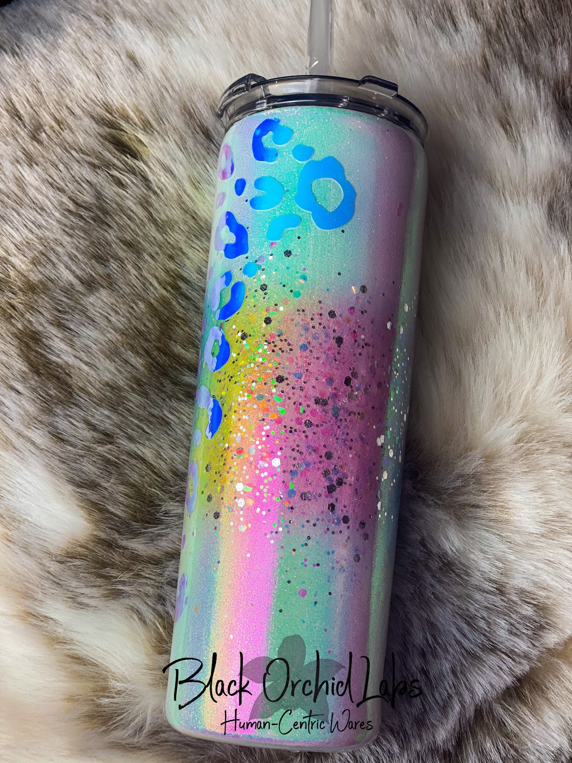 Rainbow Leopard Tumbler, Colorful Cheetah Print Travel Mug, Holographic Water Bottle