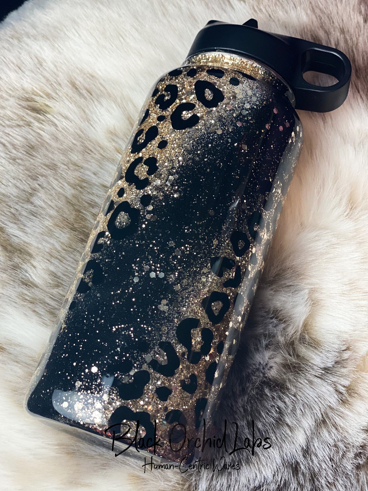 Leopard Print Glitter Tumbler, Cheetah Print Travel Mug, Animal Print Water Bottle