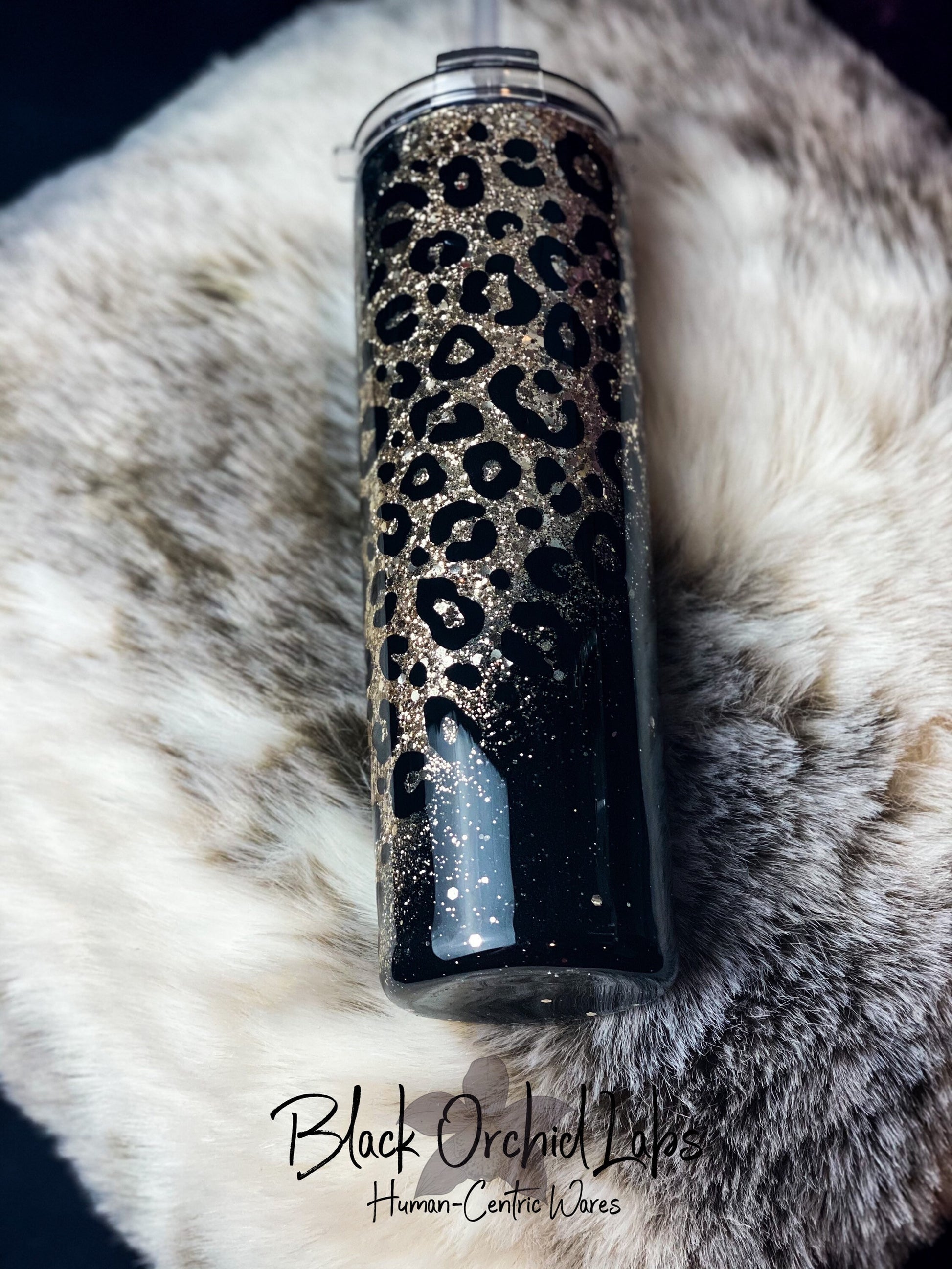 Leopard Print Glitter Tumbler, Cheetah Print Travel Mug, Animal Print Water Bottle