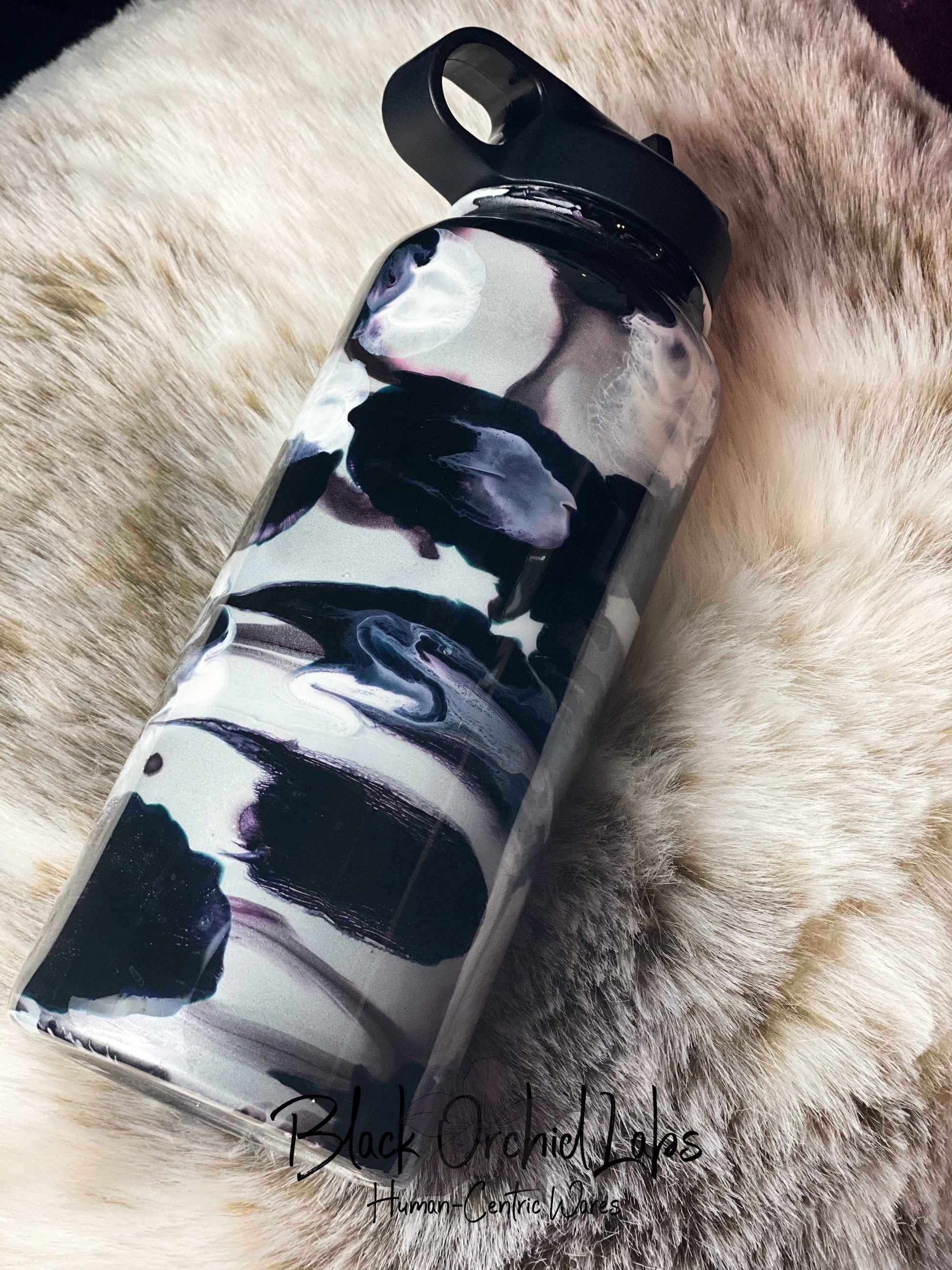 Snow Camouflage Water Bottle, Black and White Camo Tumbler, Gift for Man, Father's Day, Military Gift, Camo