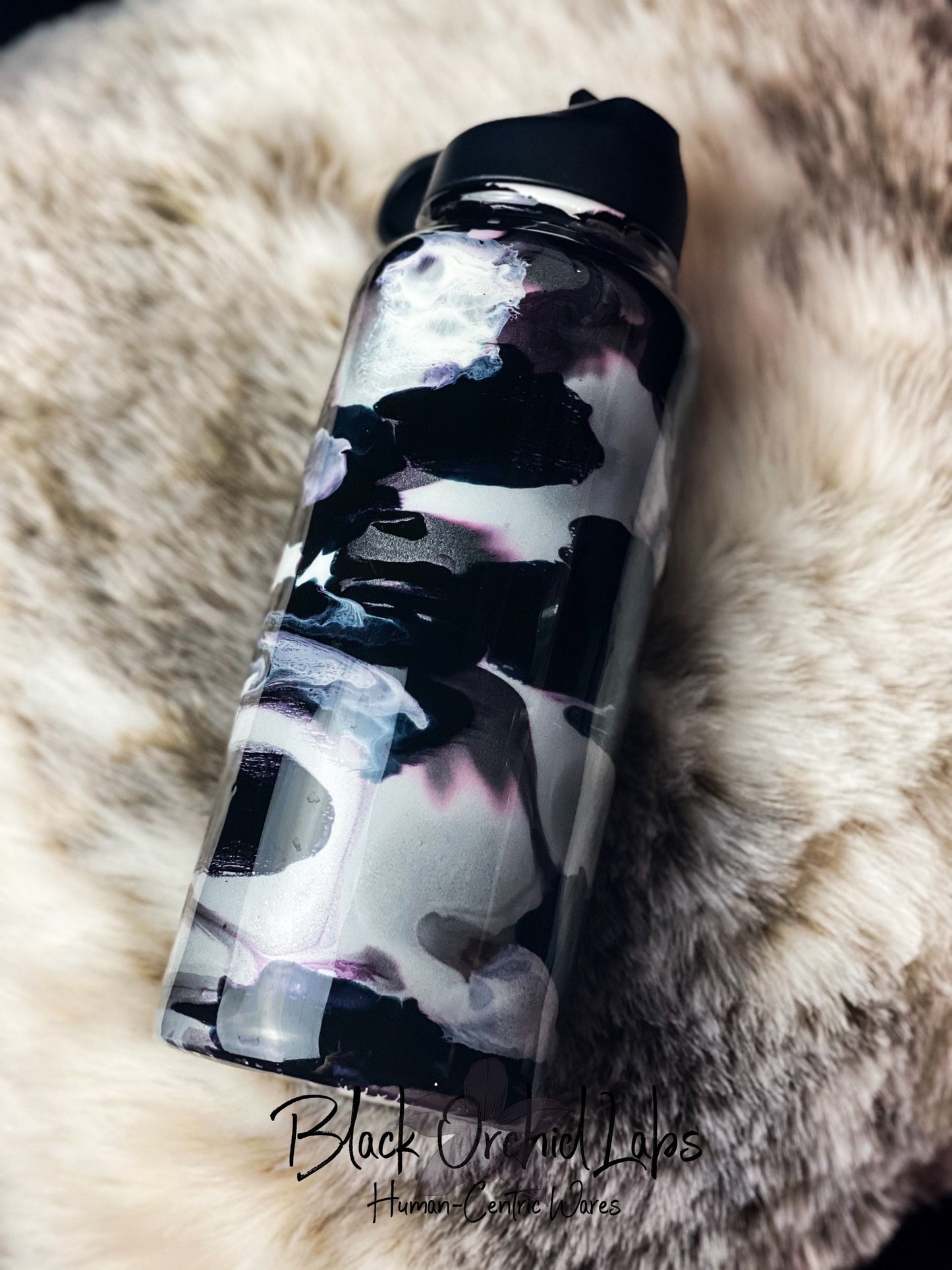 Snow Camouflage Water Bottle, Black and White Camo Tumbler, Gift for Man, Father's Day, Military Gift, Camo