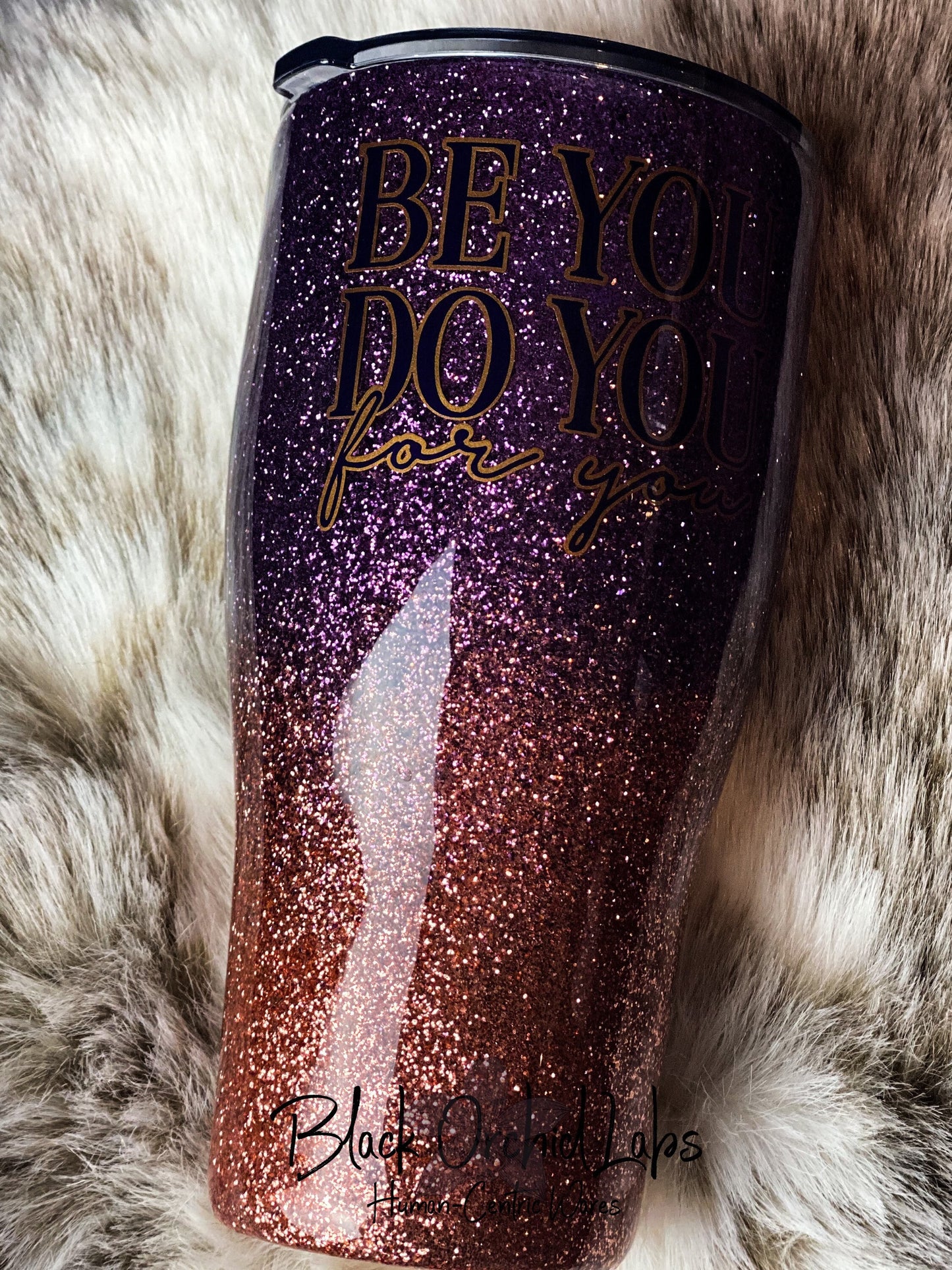 Purple and Copper Glitter Ombré Stainless Tumbler, Individuality travel mug, Be You Inspirational Water Bottle