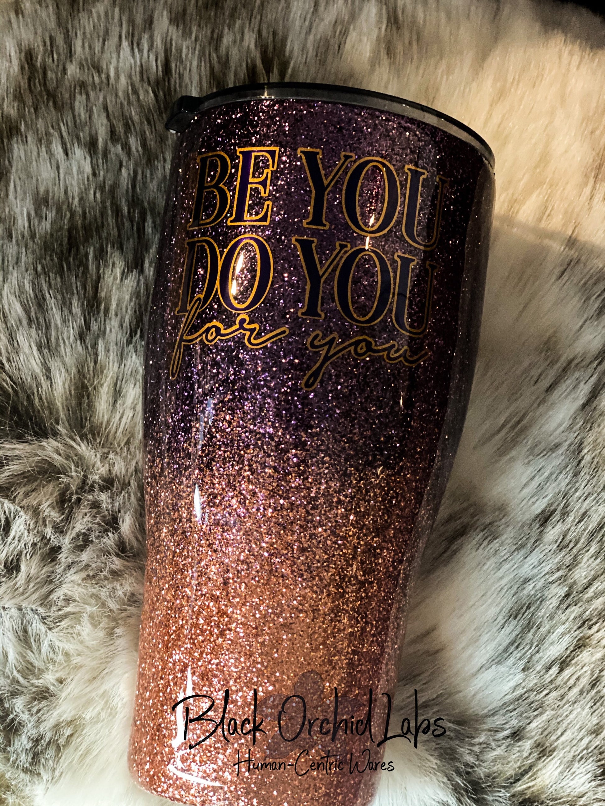 Purple and Copper Glitter Ombré Stainless Tumbler, Individuality travel mug, Be You Inspirational Water Bottle