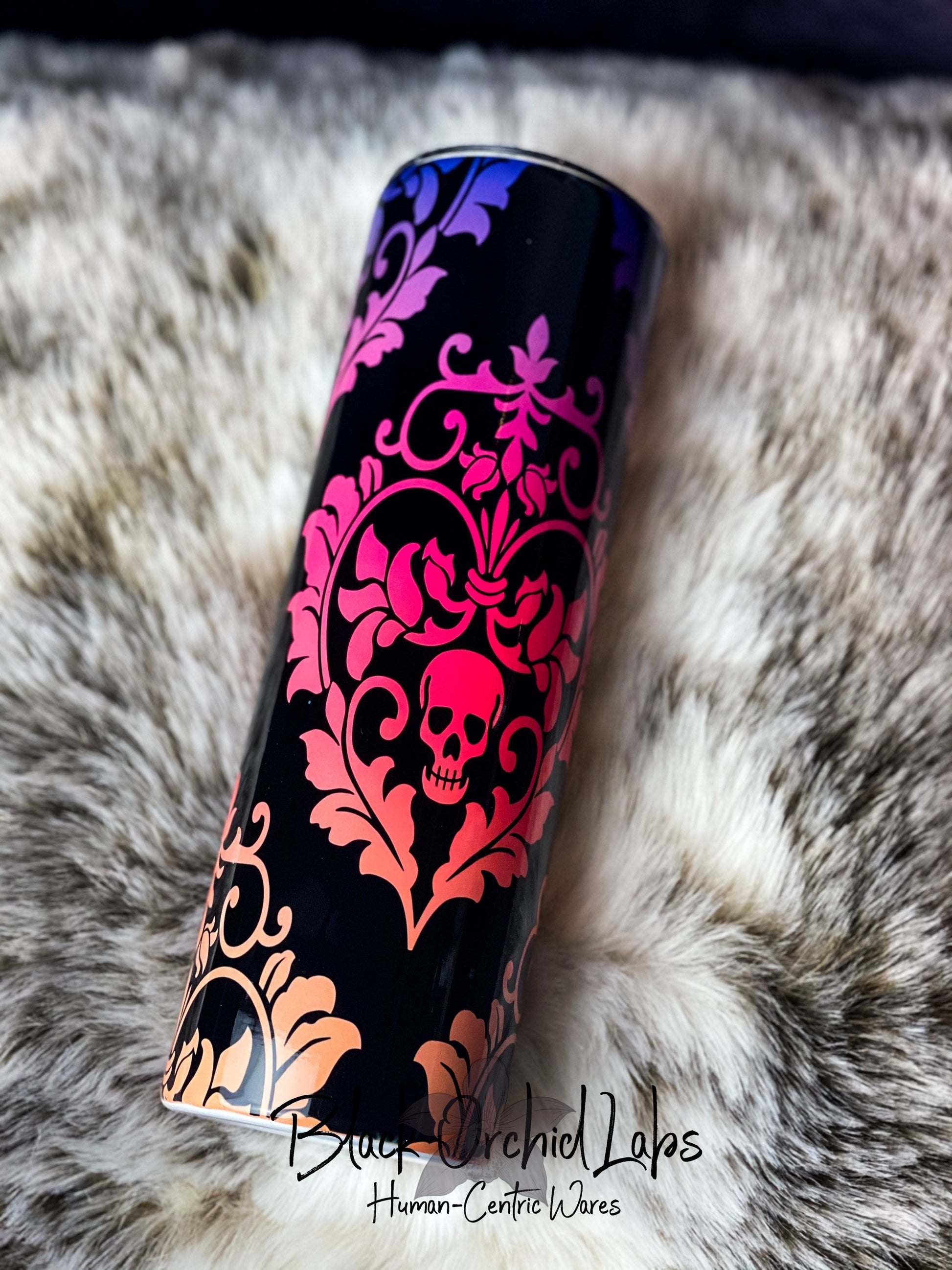 Skull Damask Ombré Tumbler, Dark academia Skull Pattern Travel Mug, Skull Print, neon skull, minimalist, Tumbler