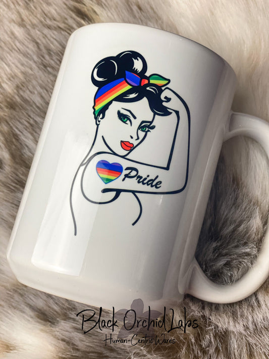 Rosie Pride Ceramic Coffee Mug, Humanity Coffee Cup, Equality, LGBTQ, Ally, Pride Month