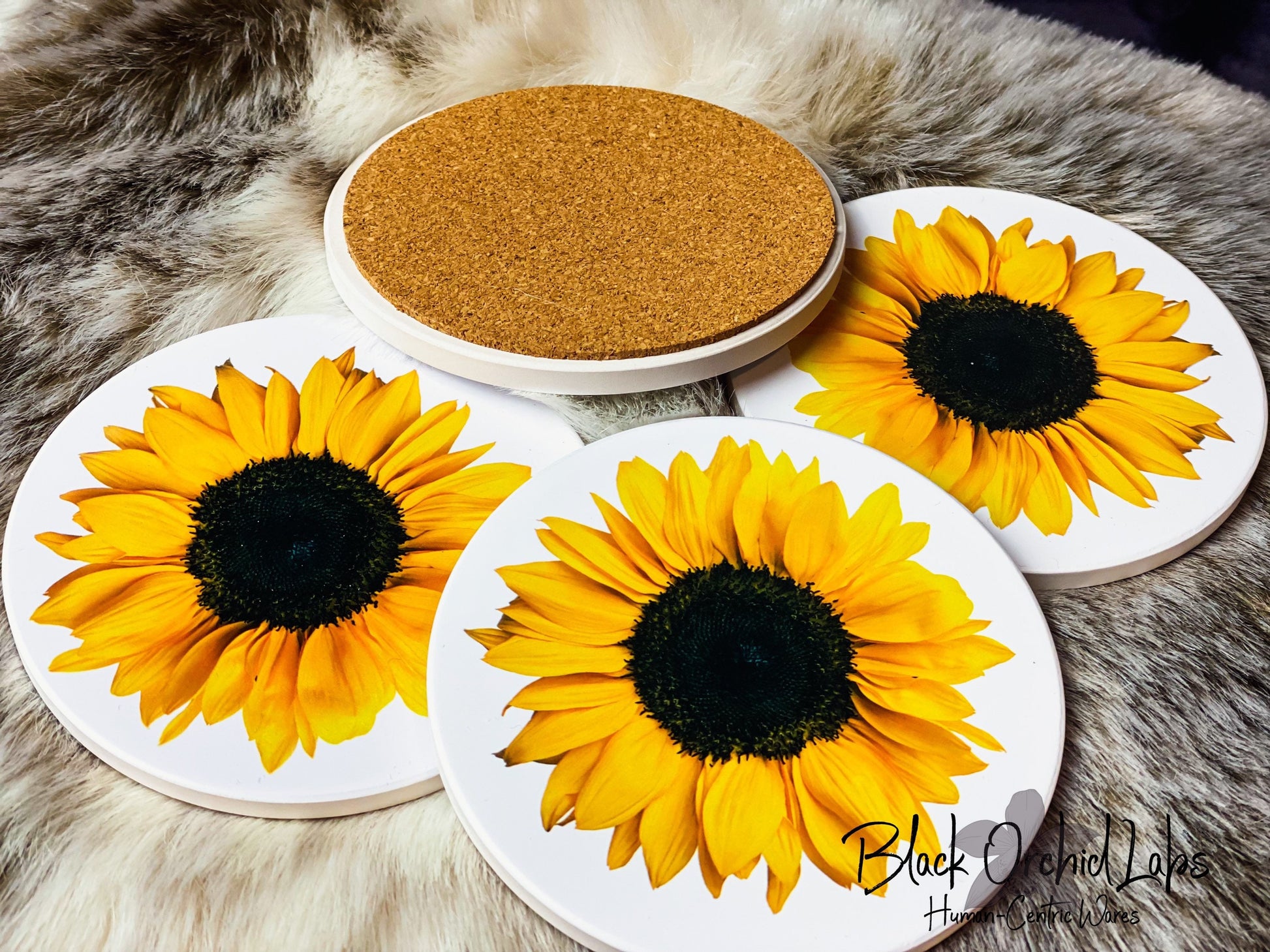 Sunflower Set of 4 Sandstone Coasters, Sunflower Nature Coasters, Housewarming Gift, Home and Office Gift, Wedding Gift, Sunflower decor