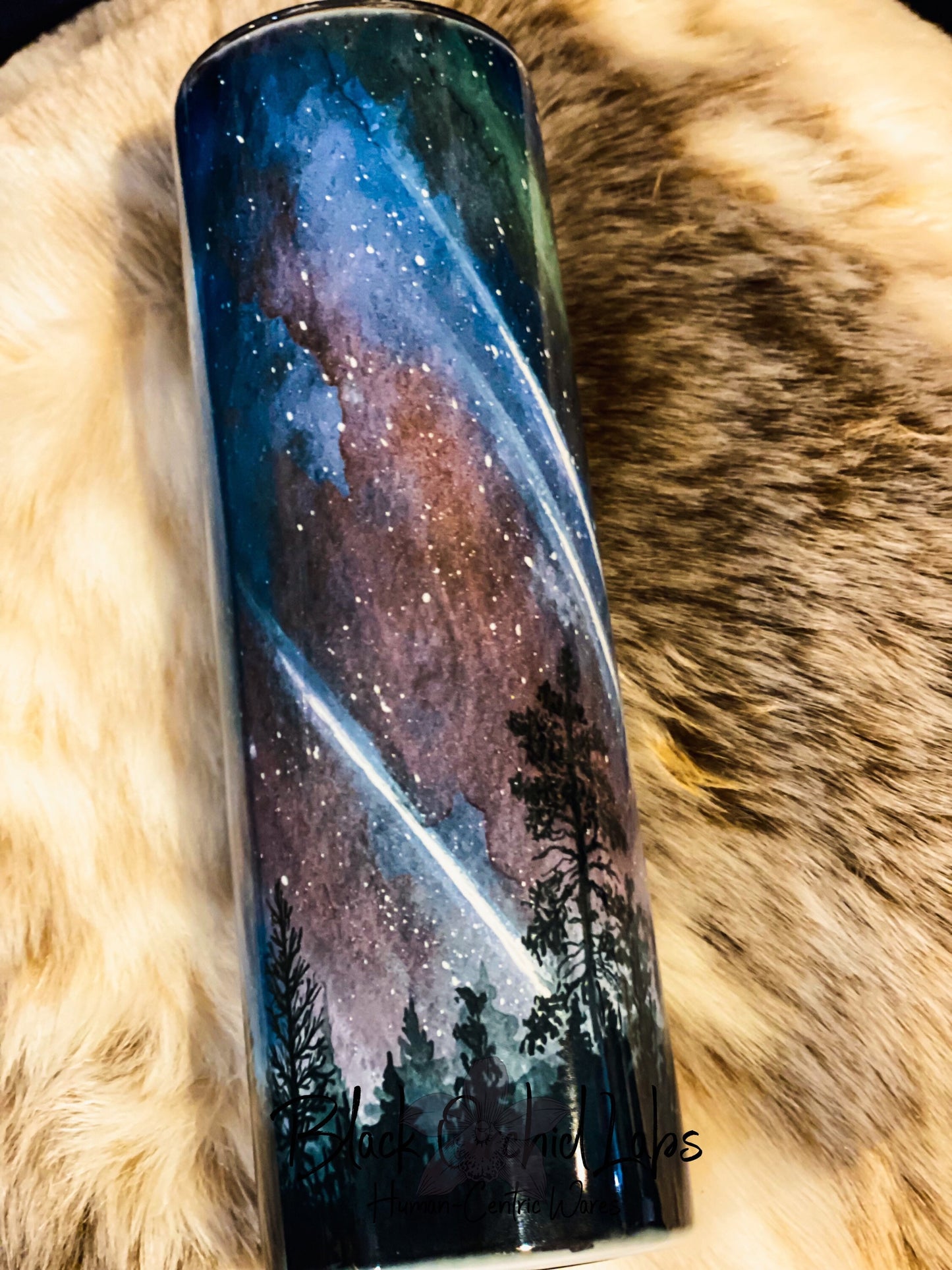 Northern Lights Tumbler, Night Forest Travel Mug, Night Sky Print Tumbler, Starry Night, celestial, minimalist, Nature, Camping