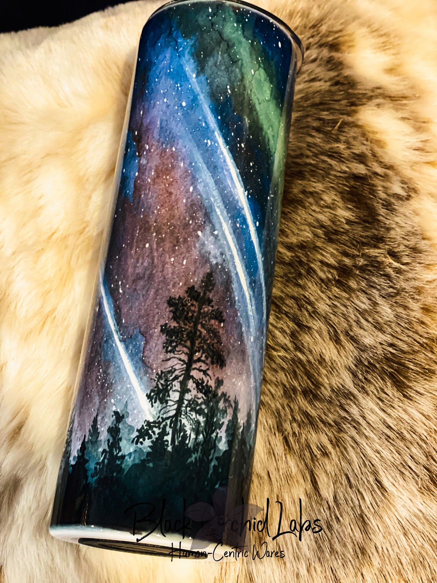 Northern Lights Tumbler, Night Forest Travel Mug, Night Sky Print Tumbler, Starry Night, celestial, minimalist, Nature, Camping