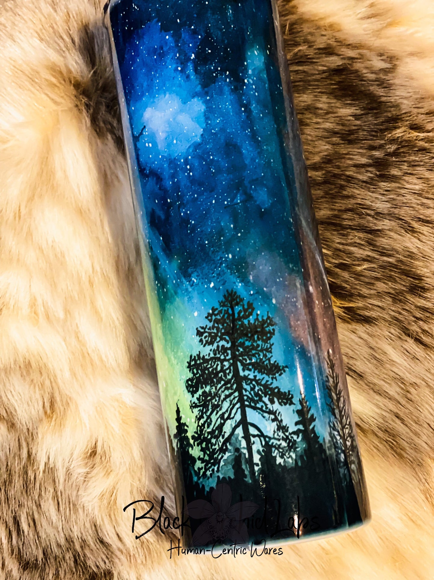 Northern Lights Tumbler, Night Forest Travel Mug, Night Sky Print Tumbler, Starry Night, celestial, minimalist, Nature, Camping