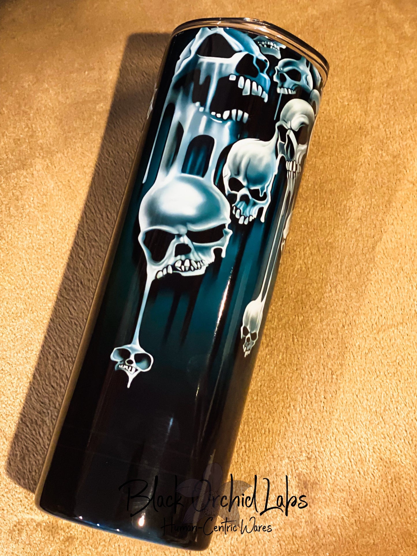 Skull Goth Tumbler, Gift for him, Biker Gift, Dripping skull, minimalist, Skull travel mug