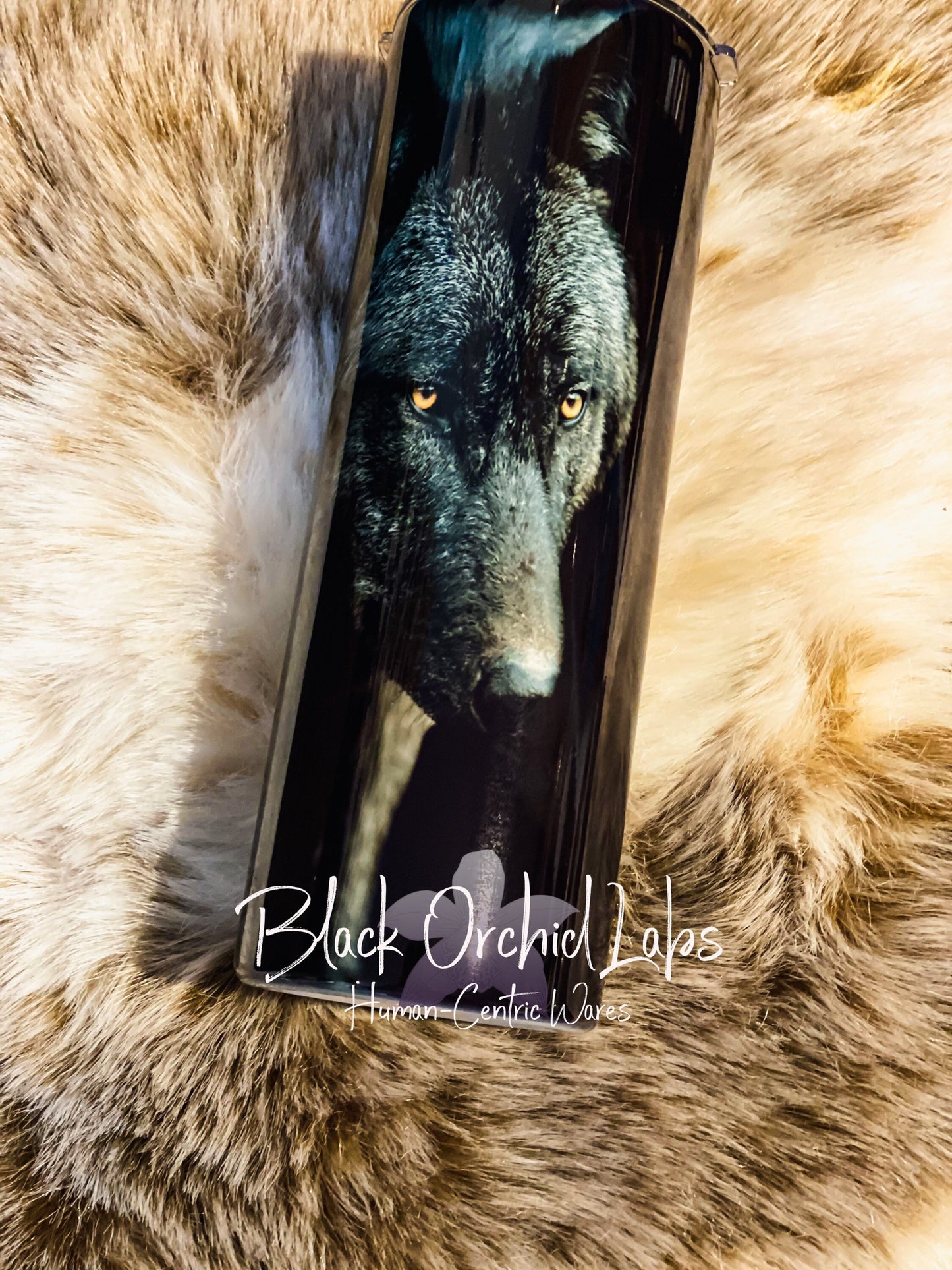 Dark Academia Wolf Tumbler, Black Wolf travel mug, nature, forest animal, wolves, gift for her, gift for him, minimalist