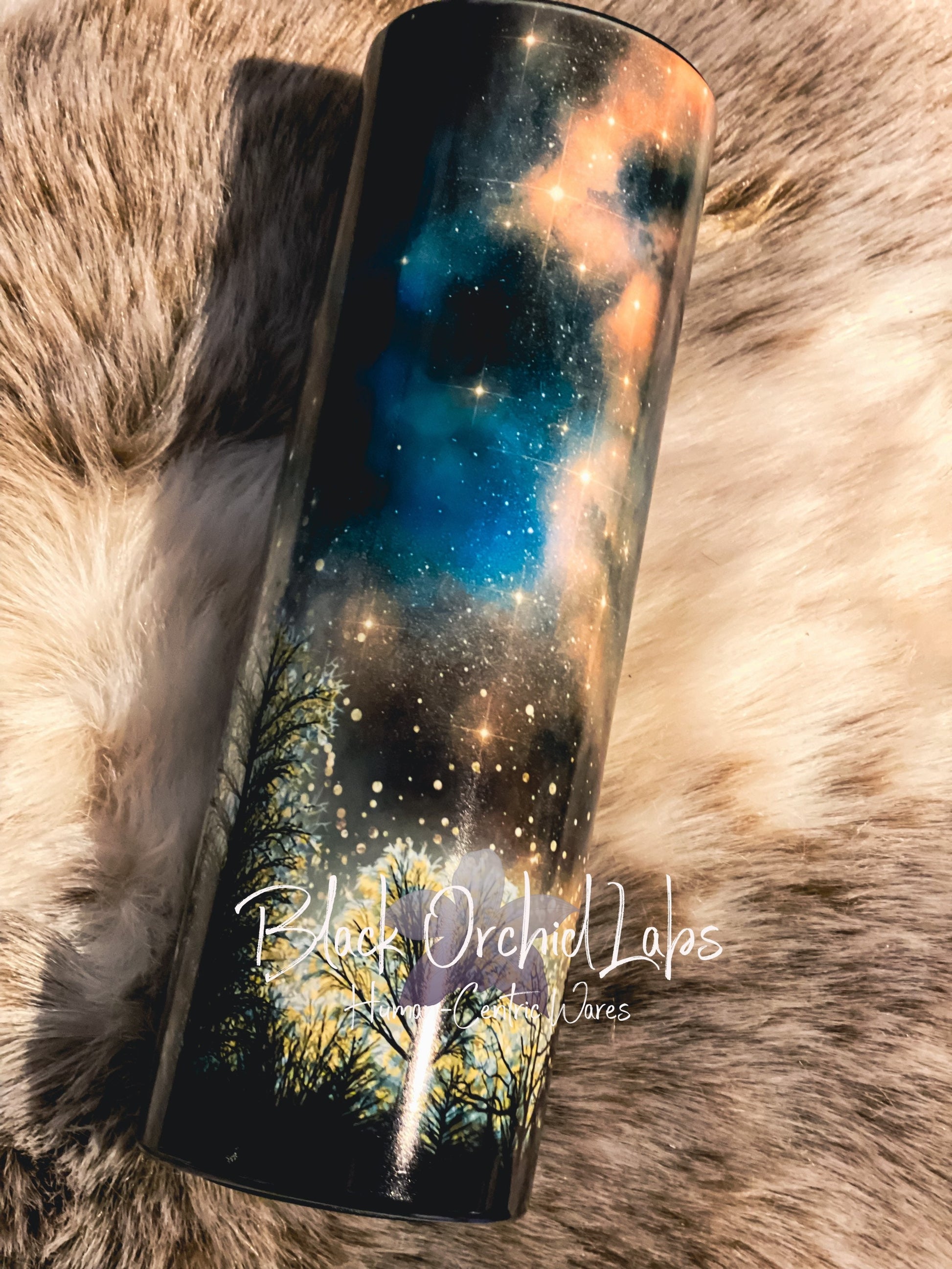 Northern Lights Tumbler, Night Forest Travel Mug, Night Sky Print Tumbler, Starry Night, celestial, minimalist, Nature, Camping