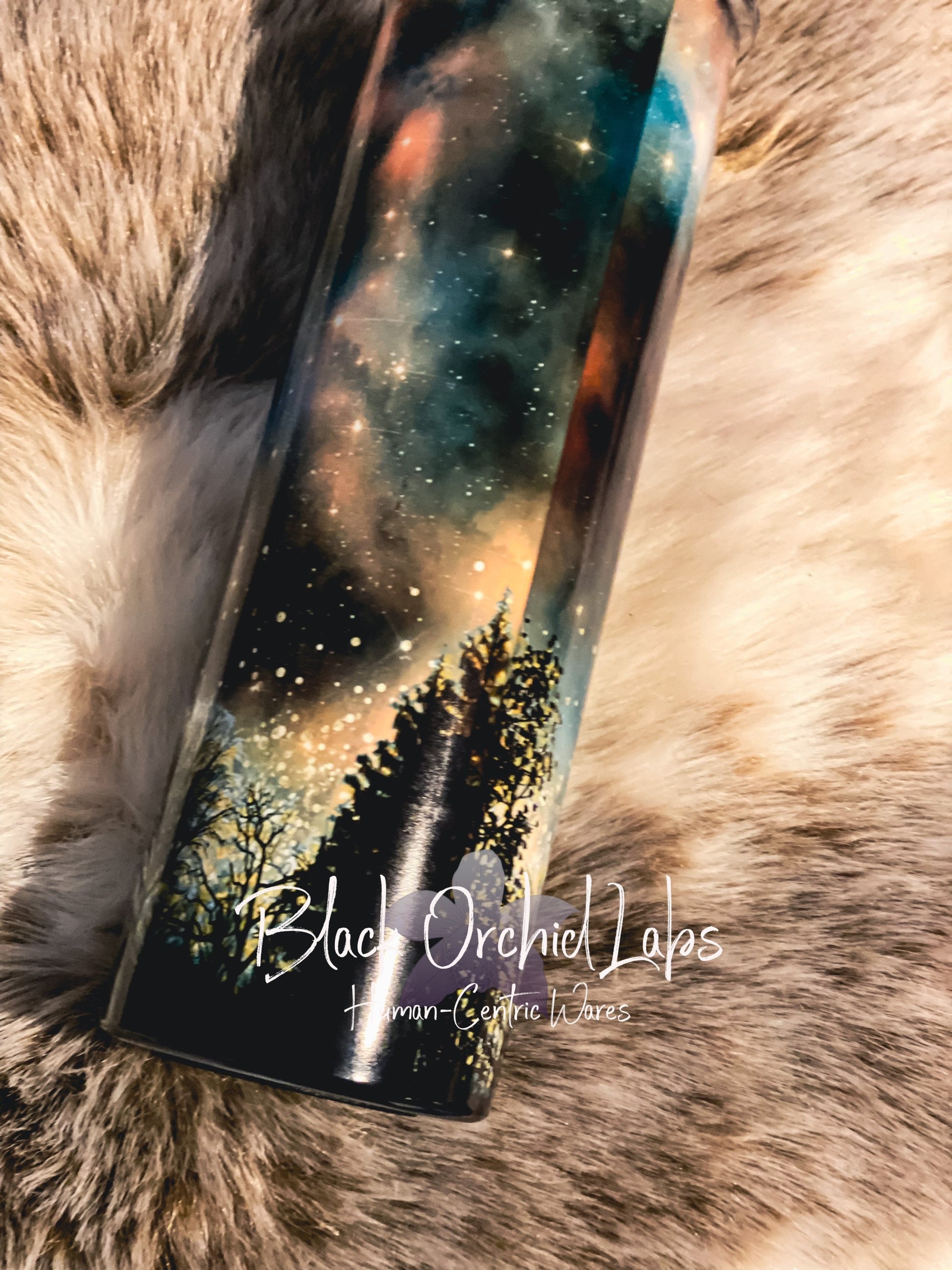 Northern Lights Tumbler, Night Forest Travel Mug, Night Sky Print Tumbler, Starry Night, celestial, minimalist, Nature, Camping